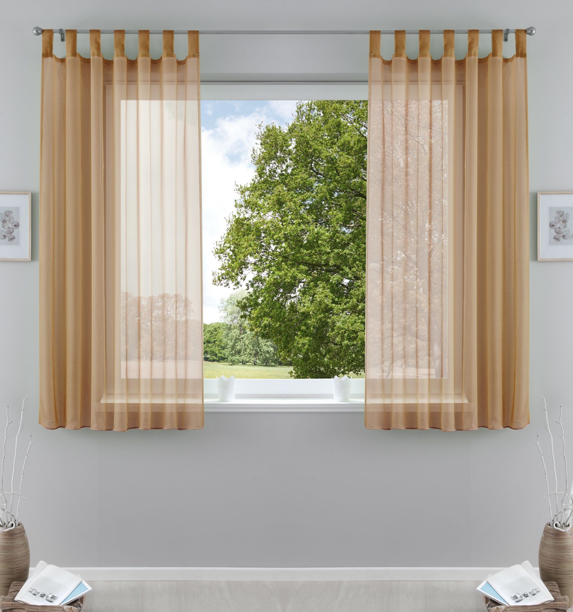 Gardinenbox Gardine (2 St), Schlaufen, transparent, Voile, Transparent Vorhang Set Voile Bleibandabschluss 61000CN