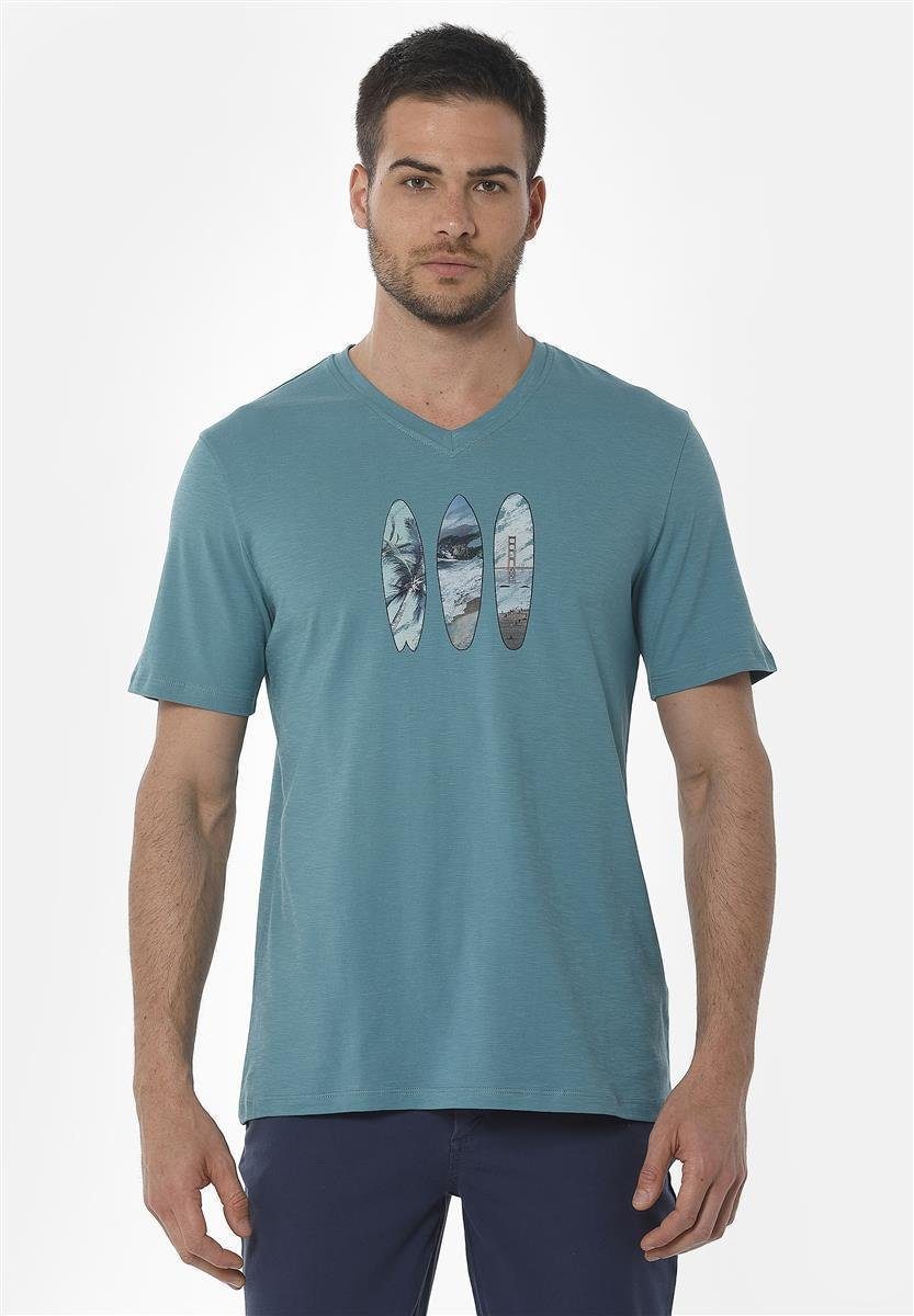 ORGANICATION T-Shirt Men's Printed V-neck T-shirt in Petrol Green
