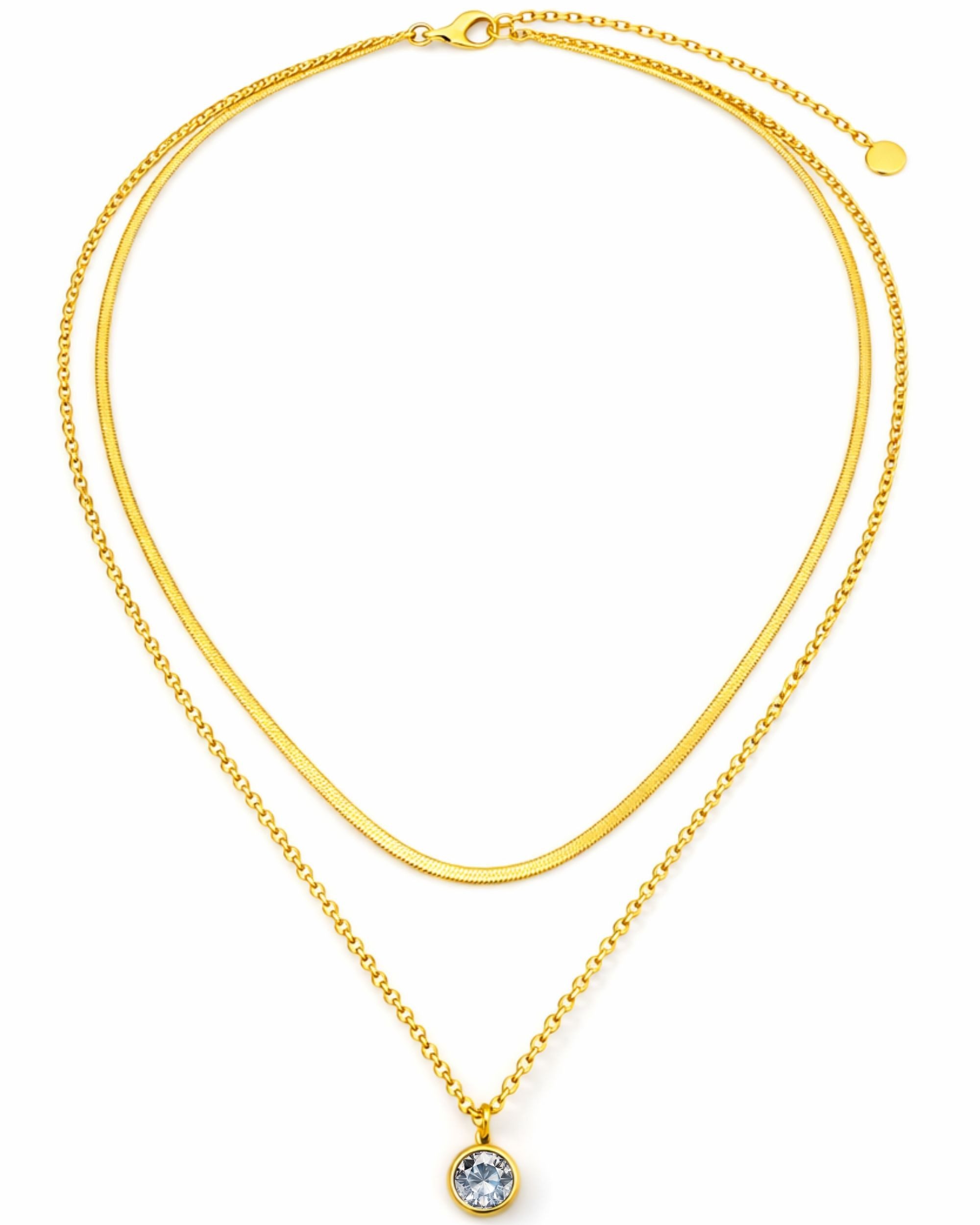 BS Schmuckdesign Statementkette Halskette Damen Layerkette mehrreihig Kristall Anhänger vergoldet (inkl. Geschenkbox), 18K vergoldet, hypoallergen & wasserfest