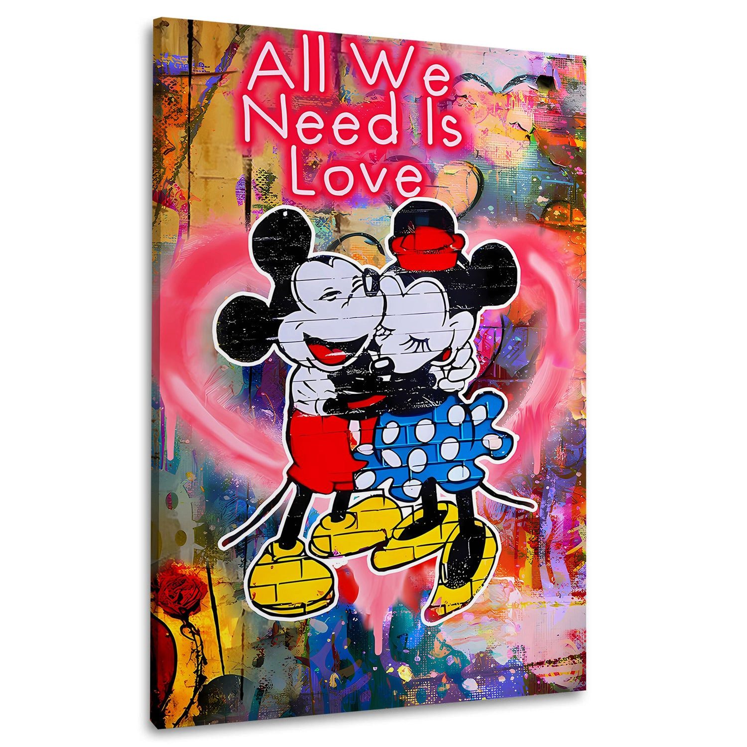 Artedinoi Leinwandbild Romantische Mäuse Comic Neon Wandbild Leinwandbild Kunstdruck XL Deko, Romantische Comic-Mäuse in Neon