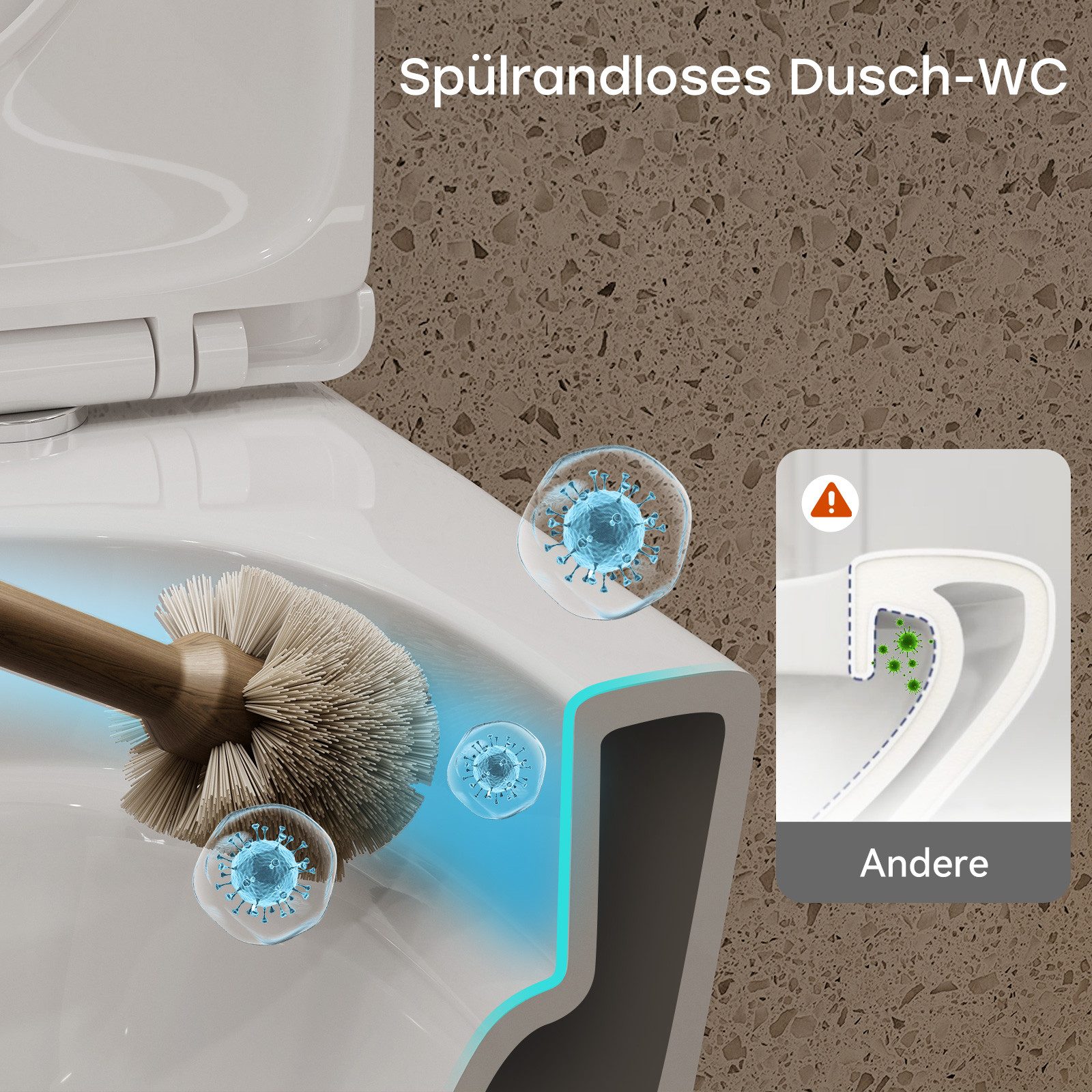 HOROW Dusch-WC Taharet -WC mit Softclose Toilettensitz, spülrandlose Toilette, Toilette mit Bidet-Funktion, Abgang waagerecht, Set, Wand-WC mit WC-Sitz Absenkau – Bild 5 von 5