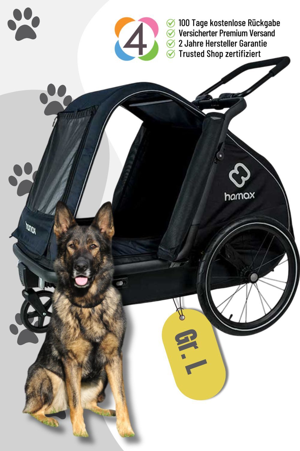 Hamax Fahrradhundeanhänger Pluto L (Zuladung bis 45kg)