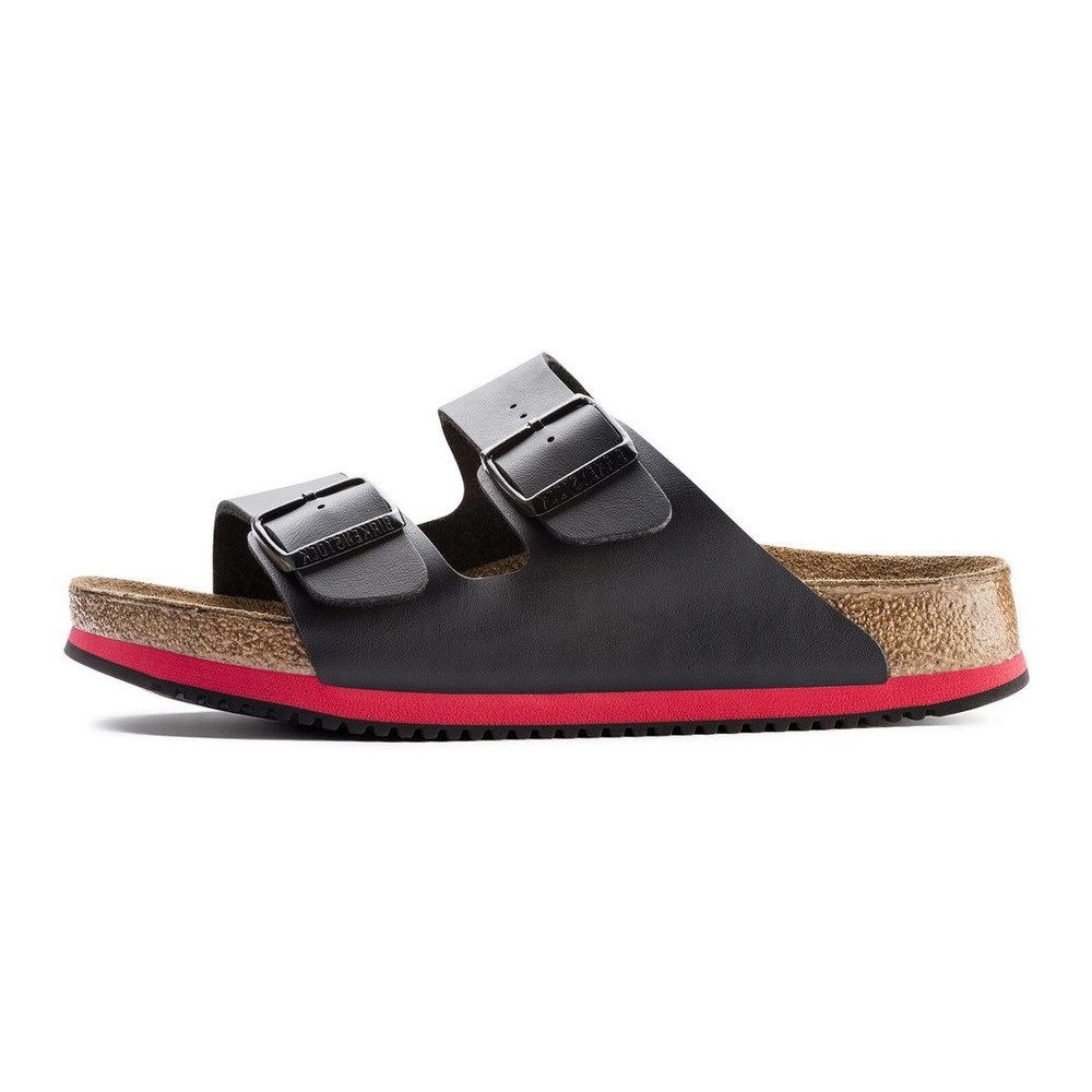 Birkenstock Sandale Arizona Superlauf, Birko-Flor, schwarz/rot Pantolette Rutschfeste Sohle & flexible Riemen – perfekt für täglichen Komfort