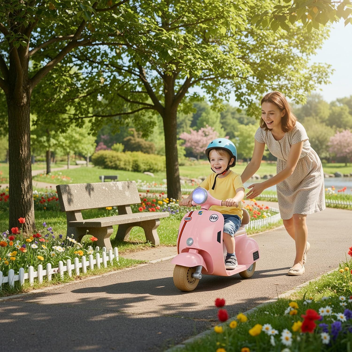 TLGREEN Elektro-Kinderquad,Kinder Elektro Motorrad 6V,2 km/h Spielmotorrad mit Musik & Licht, bis 20 kg, Dreirad für Jungen Mädchen, 72 x 56 x 37 cm