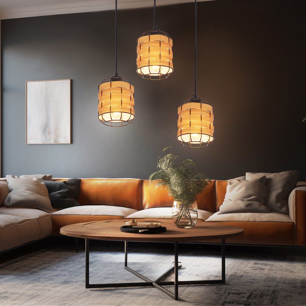 GLOBO LIGHTING Hängeleuchte, Leuchtmittel nicht inklusive, Hängelampe Pendellampe Esstischleuchte Holzoptik Gitter 2er Set