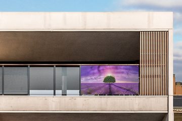 MuchoWow Balkonsichtschutz Lavendel - Baum - Lila - Wolken (1-St) Balkonbanner, Sichtschutz für den Balkon, Robustes und wetterfest