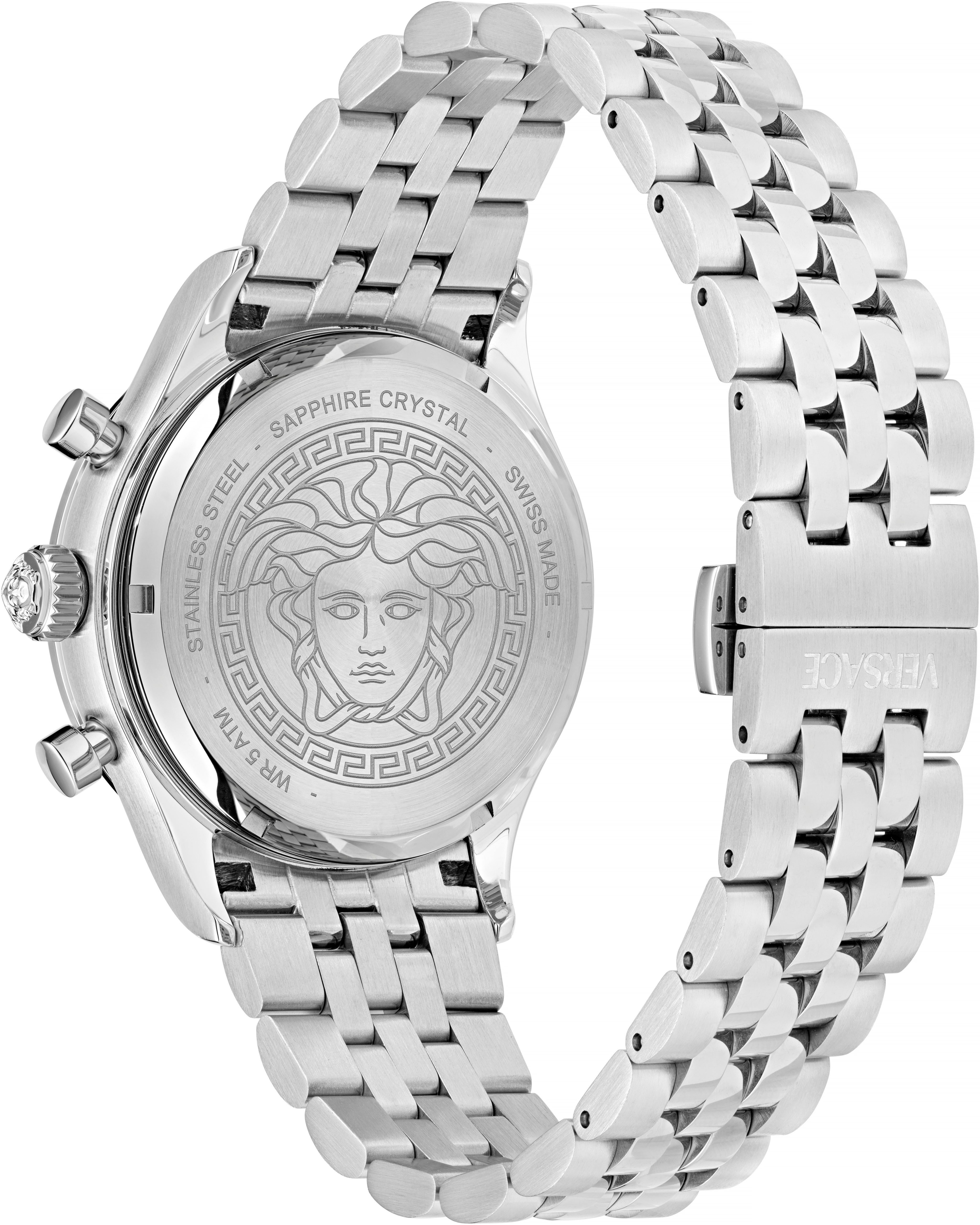 Versace Chronograph HELLENYIUM CHRONO PETITE VECFA0724, Quarzuhr, Armbanduhr, Herrenuhr,Swiss Made,Edelstahlband,Stoppfunktion
