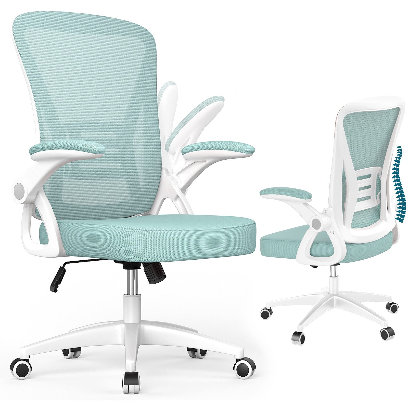 Gywowken Bürostuhl Schreibtischstuhl mit Atmungsaktiv Netzbespannung, Sessel mit 90° klappbarer Armlehne – Lordosenstütze – höhenverstellbar