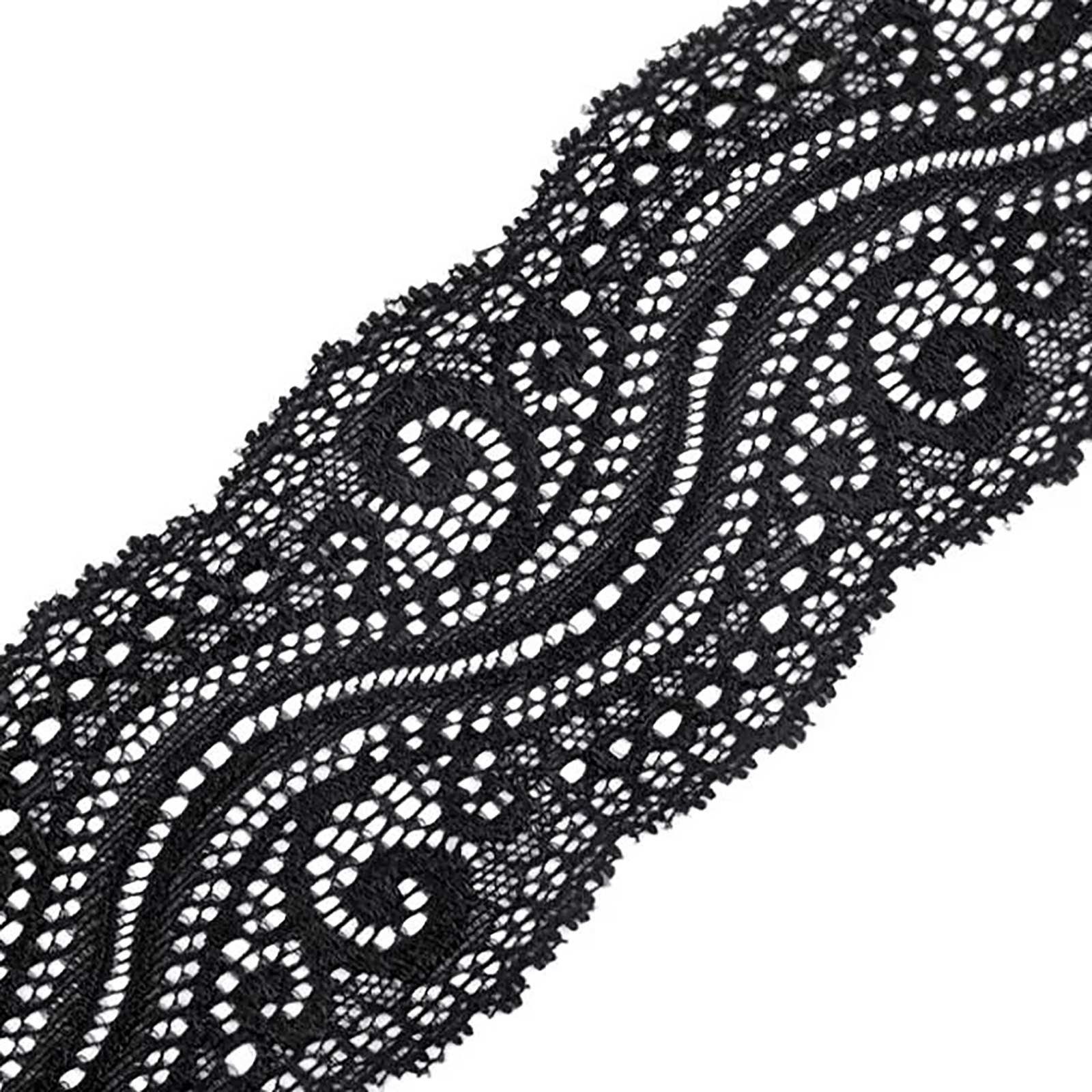 maDDma Stoff 1m extravagante elastische Spitze, 65mm breit, schwarz
