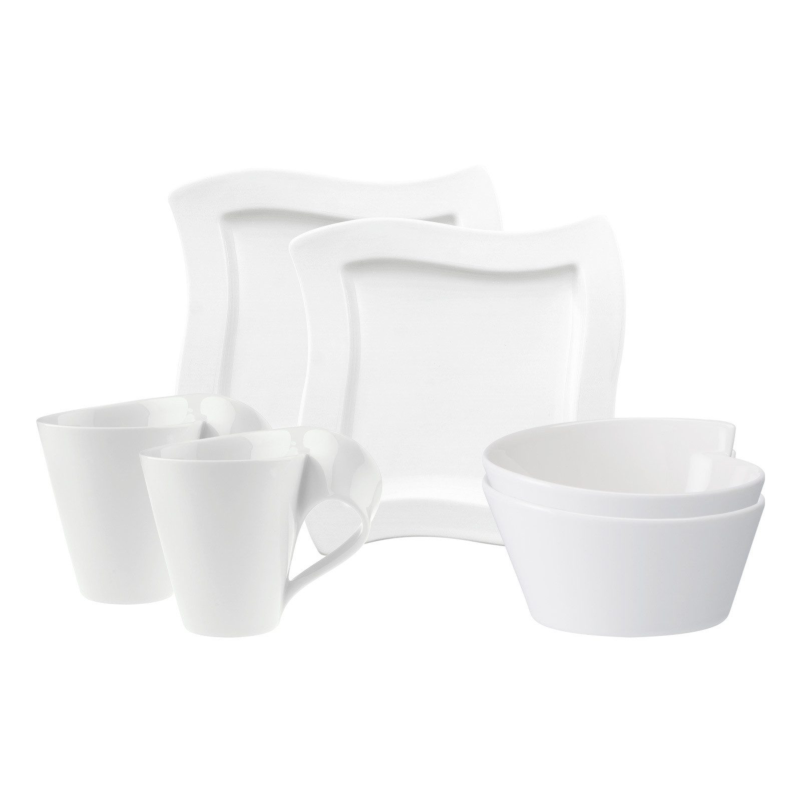 Villeroy & Boch Frühstücks-Geschirrset NewWave Frühstücks-Set 6er Set (6-tlg), 2 Personen, Porzellan