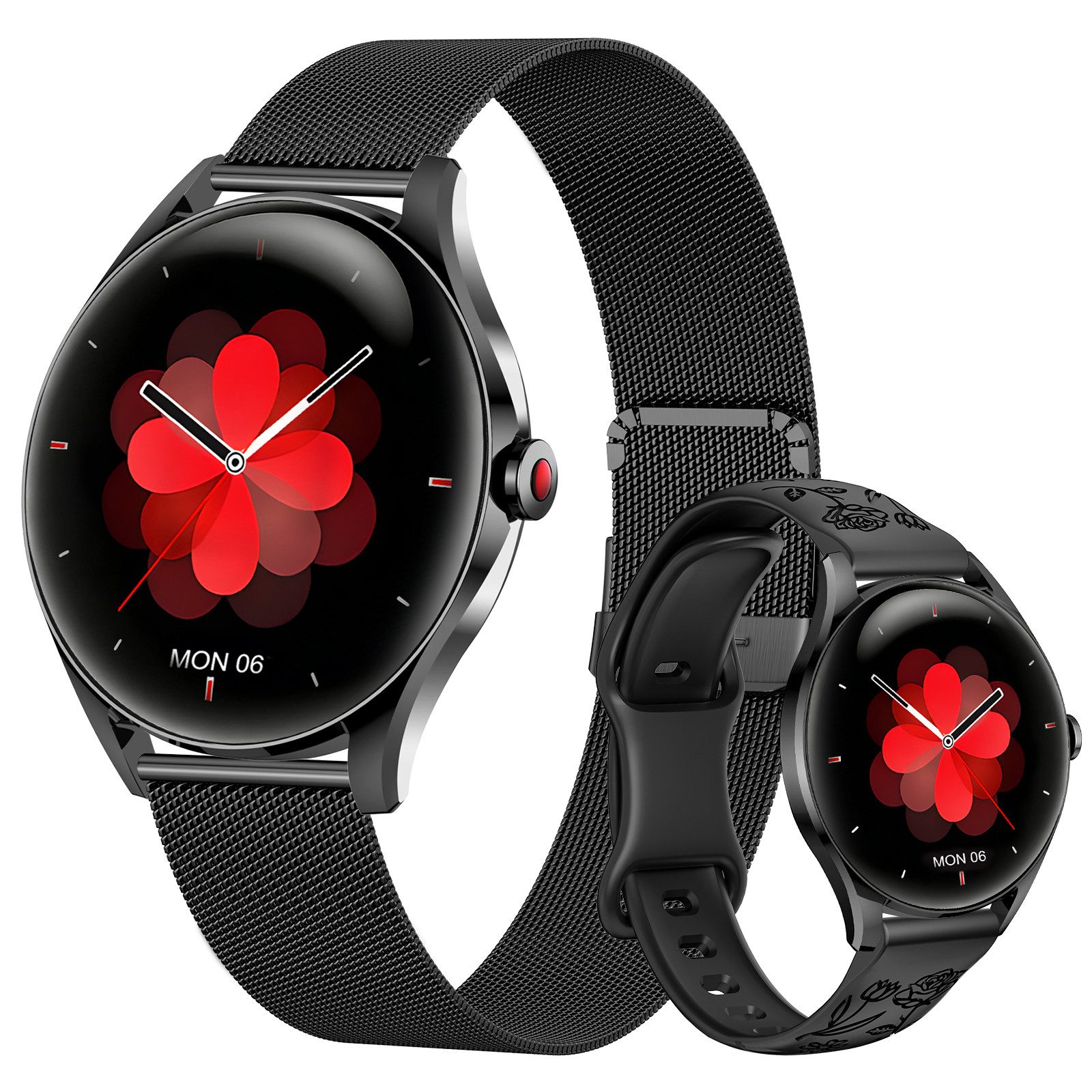 Sytifro H03 Smartwatch Damen, 3D-Kugelglas, AMOLED Always-On, 300 mAh (7 Tage) Smartwatch (1.32" cm) Zwei Armbänder, Ultra High Quality Exquisite Damenuhr. Bluetooth 5.3 Sport uhr, IP67 wasserdicht Fitness Tracker Damen. Gesundheits Uhr mit Schrittzähler, Herzfrequenz und Blutsauerstoff, Schlafüberwachung, Herzfrequenz, Schlafüberwachung, 2 Jahre Garantie, verfügbar für Android 4.4+ / iOS 10.0+