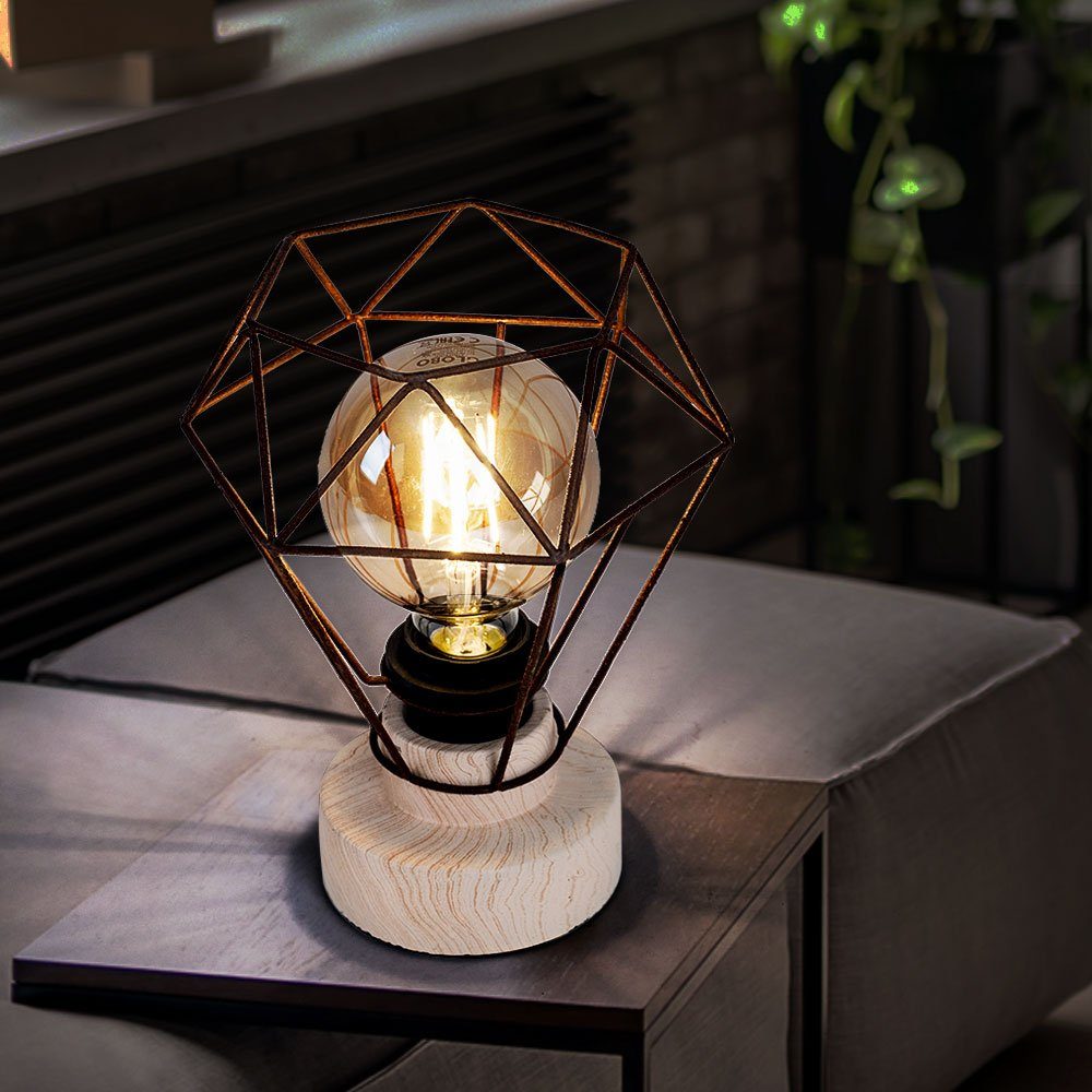 Tischleuchte Leuchtmittel nicht Tischleuchte, LED Gitter Eiche etc-shop Holzlampe Wohnzimmerlampe inklusive,
