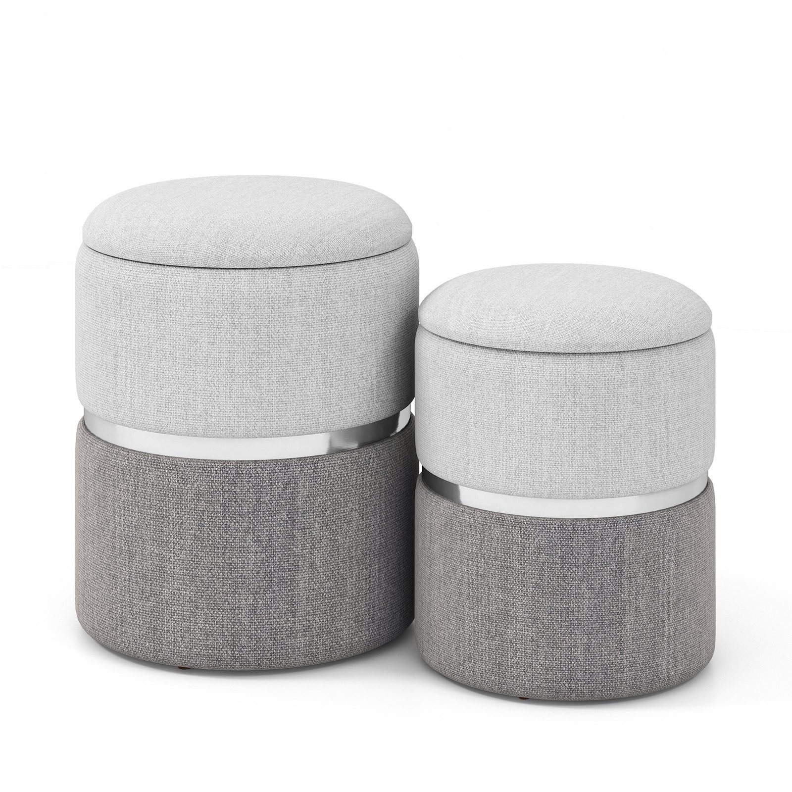 COSTWAY Sitzhocker mit Stauraum rund stapelbar (2er Set), Fußhocker gepolstert