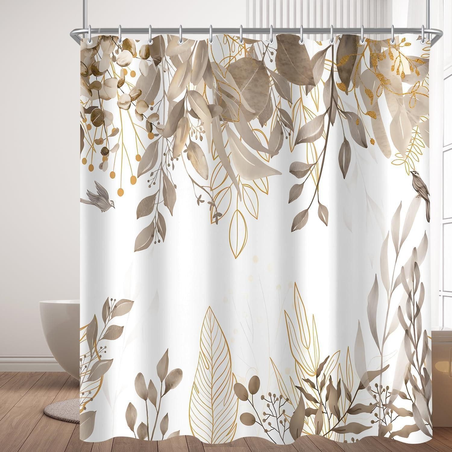 LuxusKollektion Duschvorhang Duschvorhang Polyester Wasserabweisend Grau Herbstblätter 180 x 180 cm