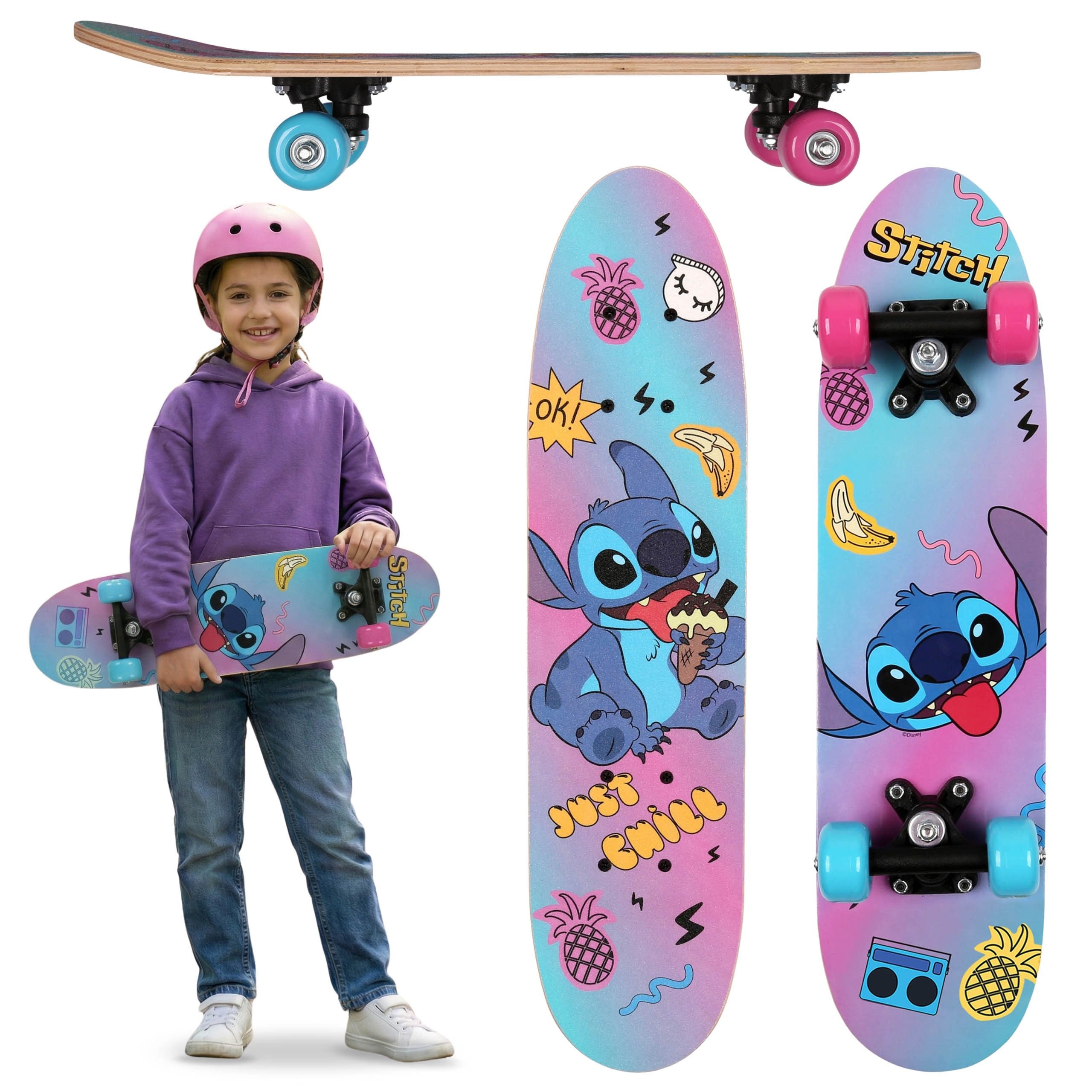 Disney Skateboard DISNEY Stitch Kinder Skateboard aus Holz 61cm, 20-50kg