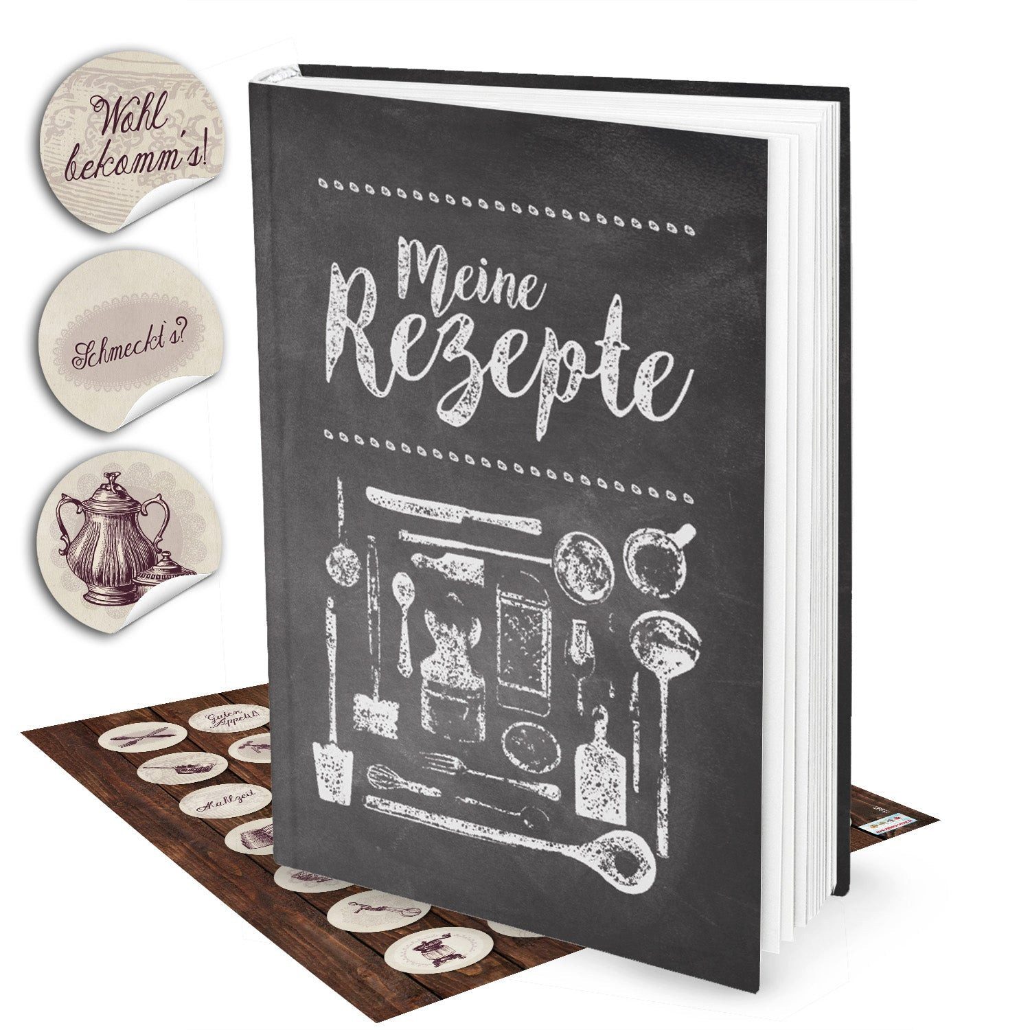 Logbuch-Verlag Dekofigur Geschenk-Set: XXL Rezeptbuch zum Selberschreiben TAFEL-KREIDE-LOOK + 1