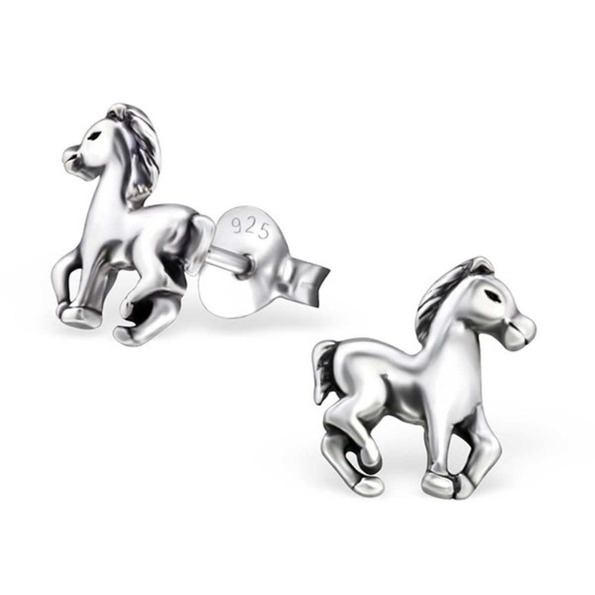 Paar Ohrstecker Kinderohrstecker: Mädchen Ohrringe Silber „Pferd“
