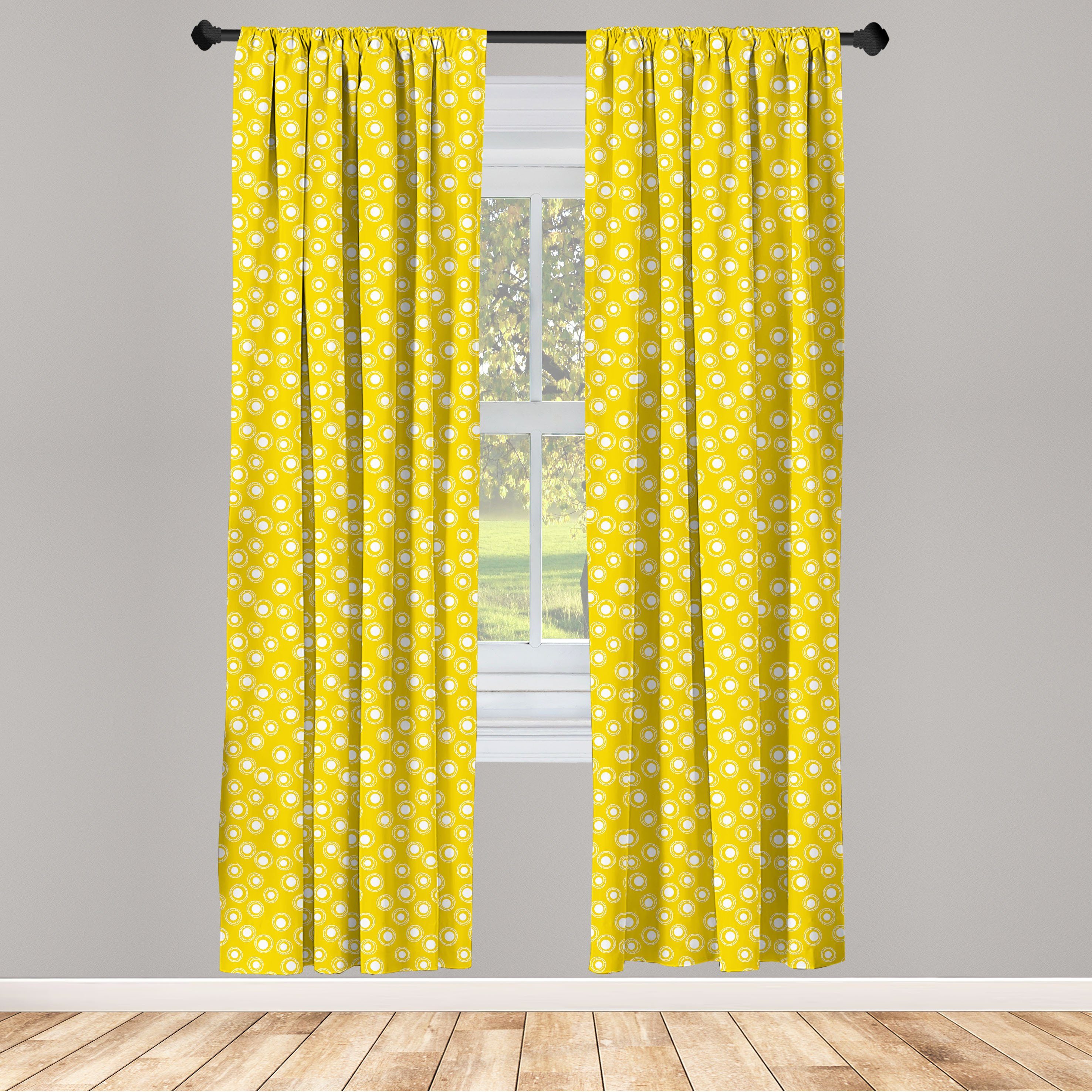 Gardine Vorhang für Wohnzimmer Schlafzimmer Dekor, Abakuhaus, Microfaser, Gelb und Weiß Round Spots