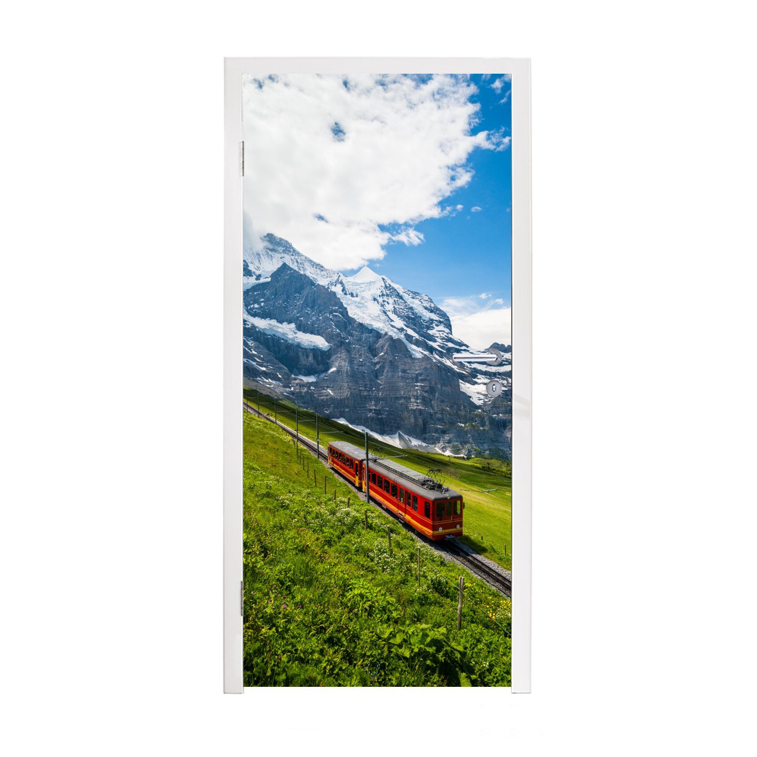 MuchoWow Türtapete Alpen - Zug - Rot, Matt, bedruckt, (1 St), Fototapete für Tür, Türaufkleber, 75x205 cm