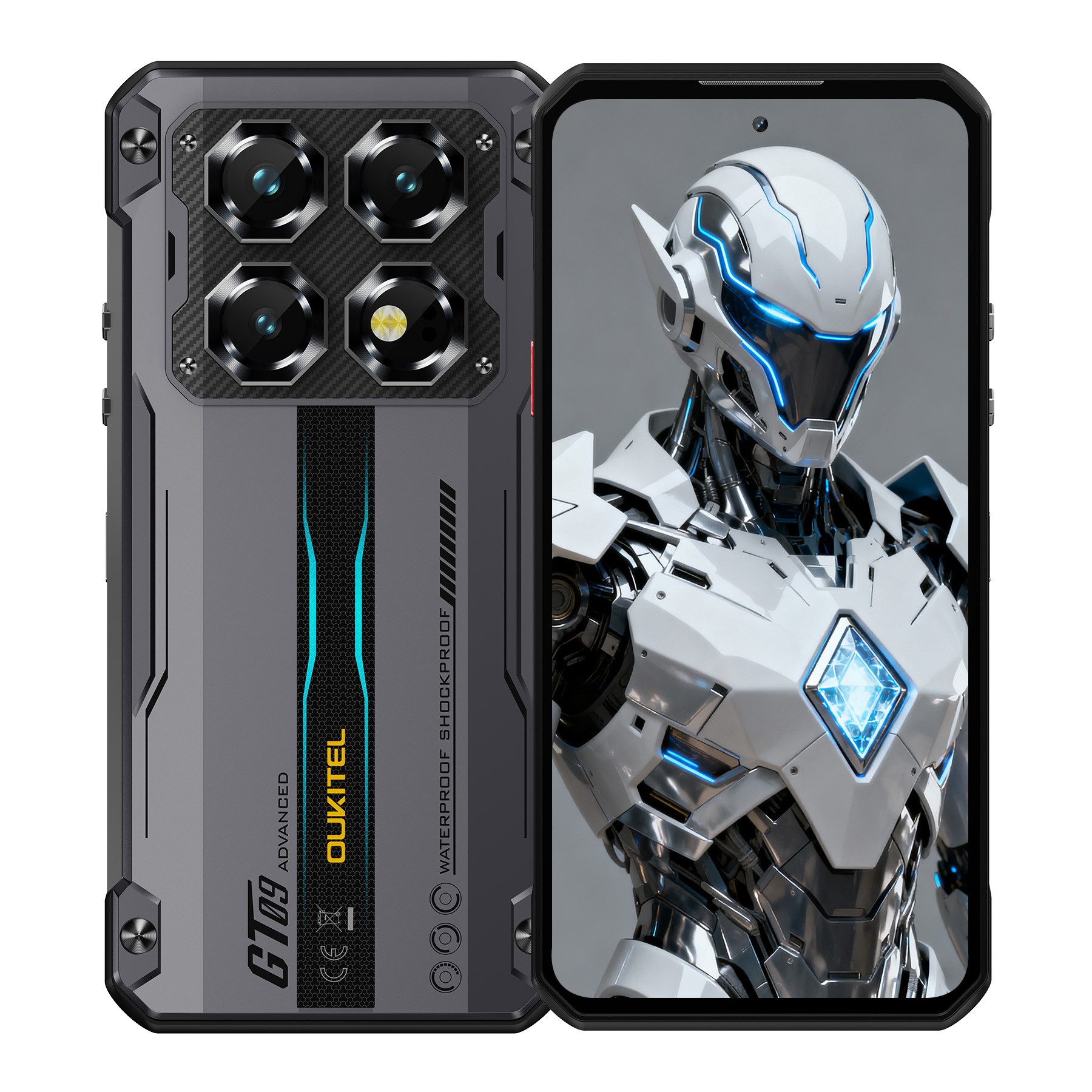 OUKITEL WP60 5G Outdoor Handy, 24GB RAM+256GB ROM, 120Hz, 10000mAh Smartphone (7.2 Zoll, 256 GB Speicherplatz, 108 MP Kamera, Dimensity 7025, Cyberpunk-Mech Design, Android 15)