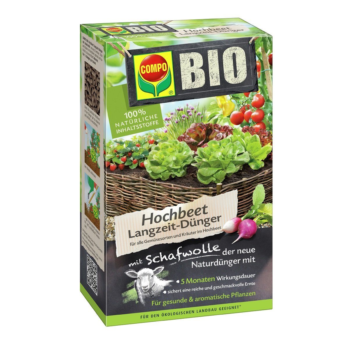 Pflanzendünger COMPO BIO Hochbeet Langzeit-Dünger für Gemüse, Obst, Kräuter und ander