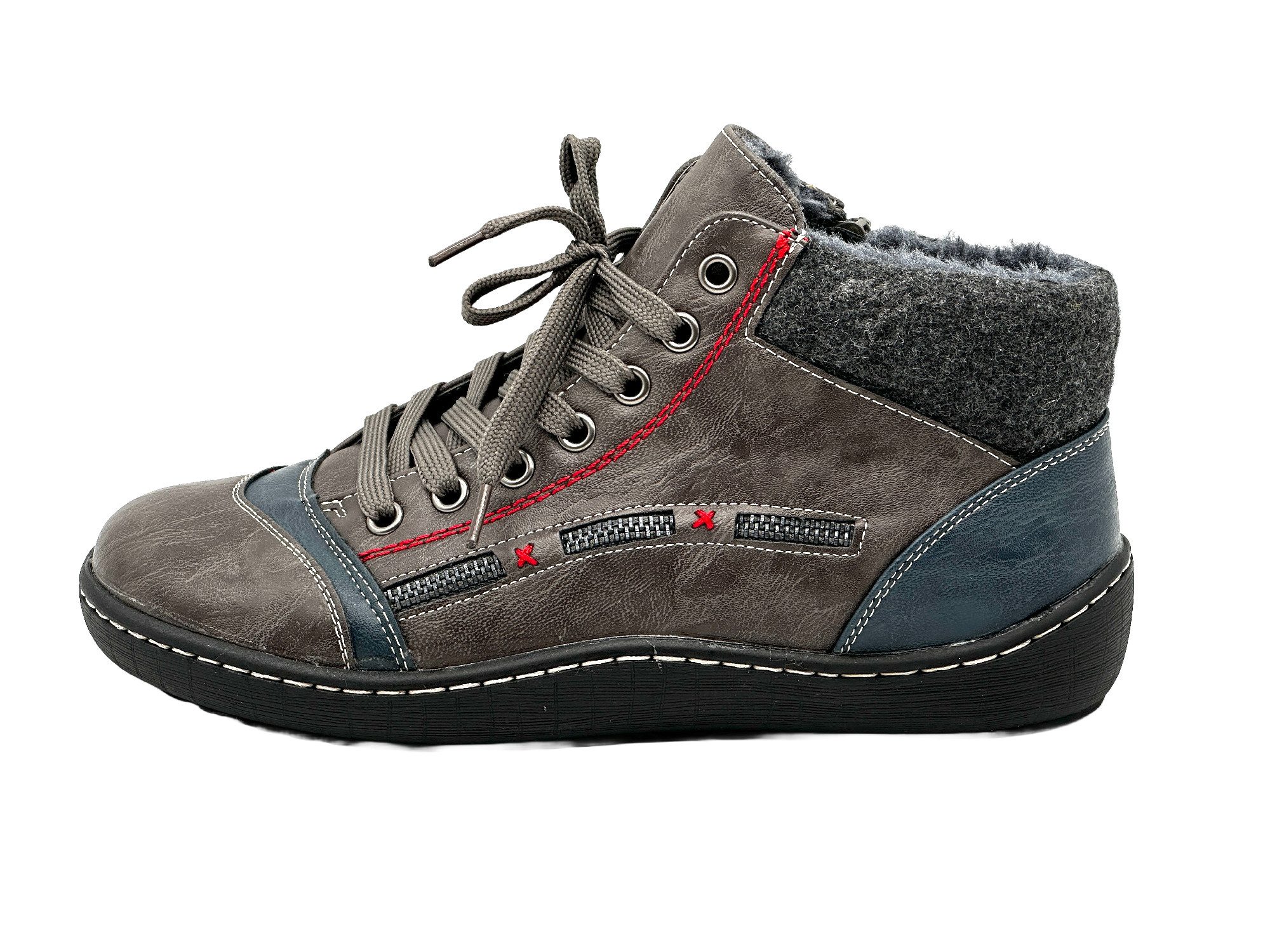 Winterstiefeletten mit Warmfutter, Reißverschluss und Schnürung Stiefelette