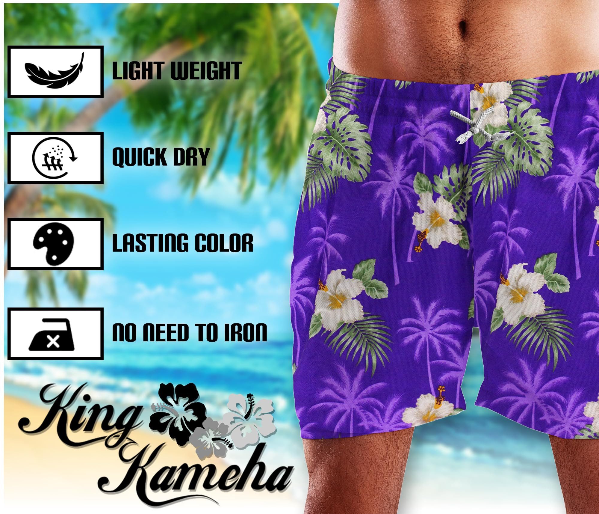 King Kameha Badeshorts Small Flower Hawaii Bade-Shorts Mesh-Einsatz Verschluss Kordelzug Mit integriertem Mesh-Innenslip für extra Komfort