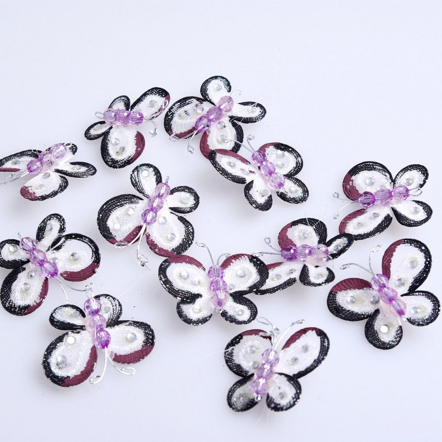 Deko AS Streudeko Streudeko Organzaschmetterlinge weiß-schwarz-pink 3,5 cm 12 Stück