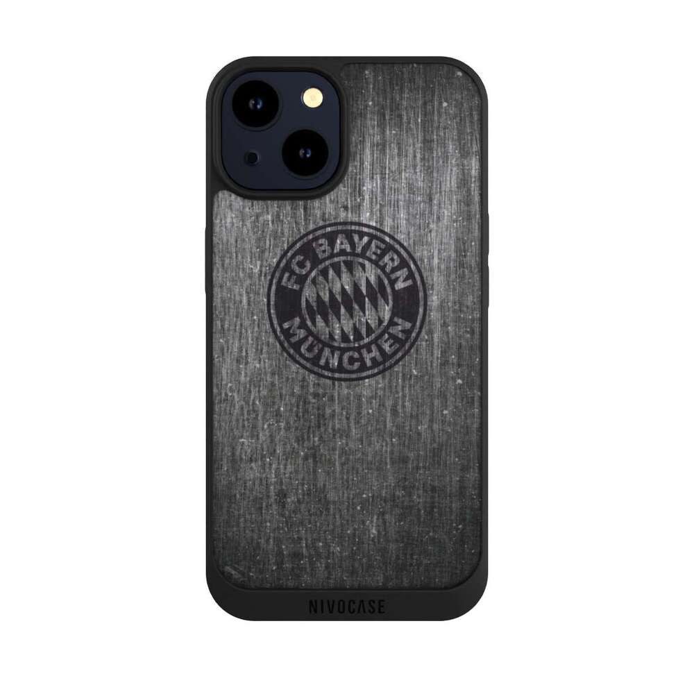 NIVOCASE Handyhülle Metallic Look FCB FC Bayern München Metalllook FCB Logo einfarbig, Apple iPhone 14 Handyhülle Hülle NIVOpure Case Schwarz