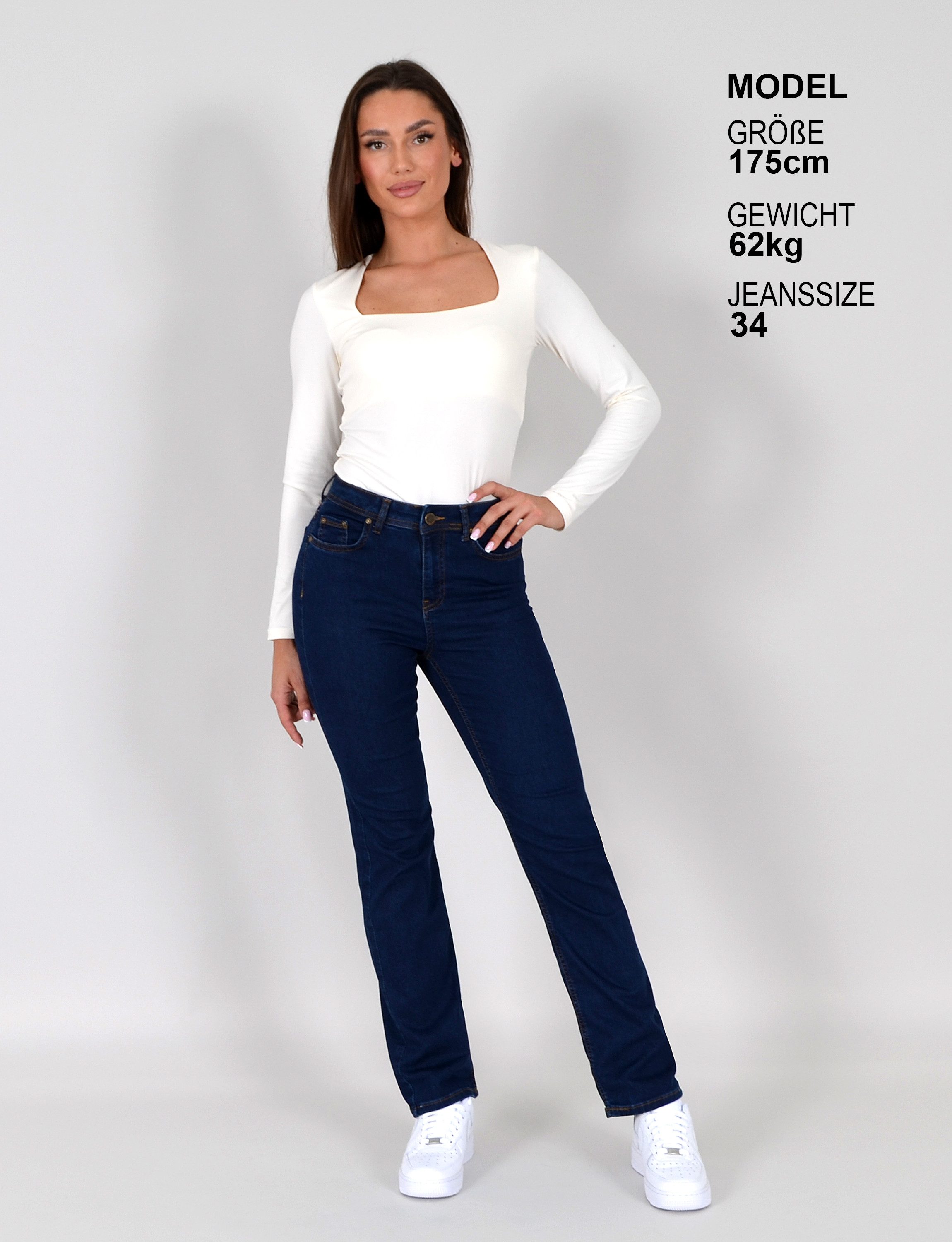 ESRA Straight-Jeans Damen Stretch-Jeans Premium Baumwolle Jeanshose Damen Straight Fit G14 Straight Jeans Damen High Waist Stretch Jeans Damen Regular Hose