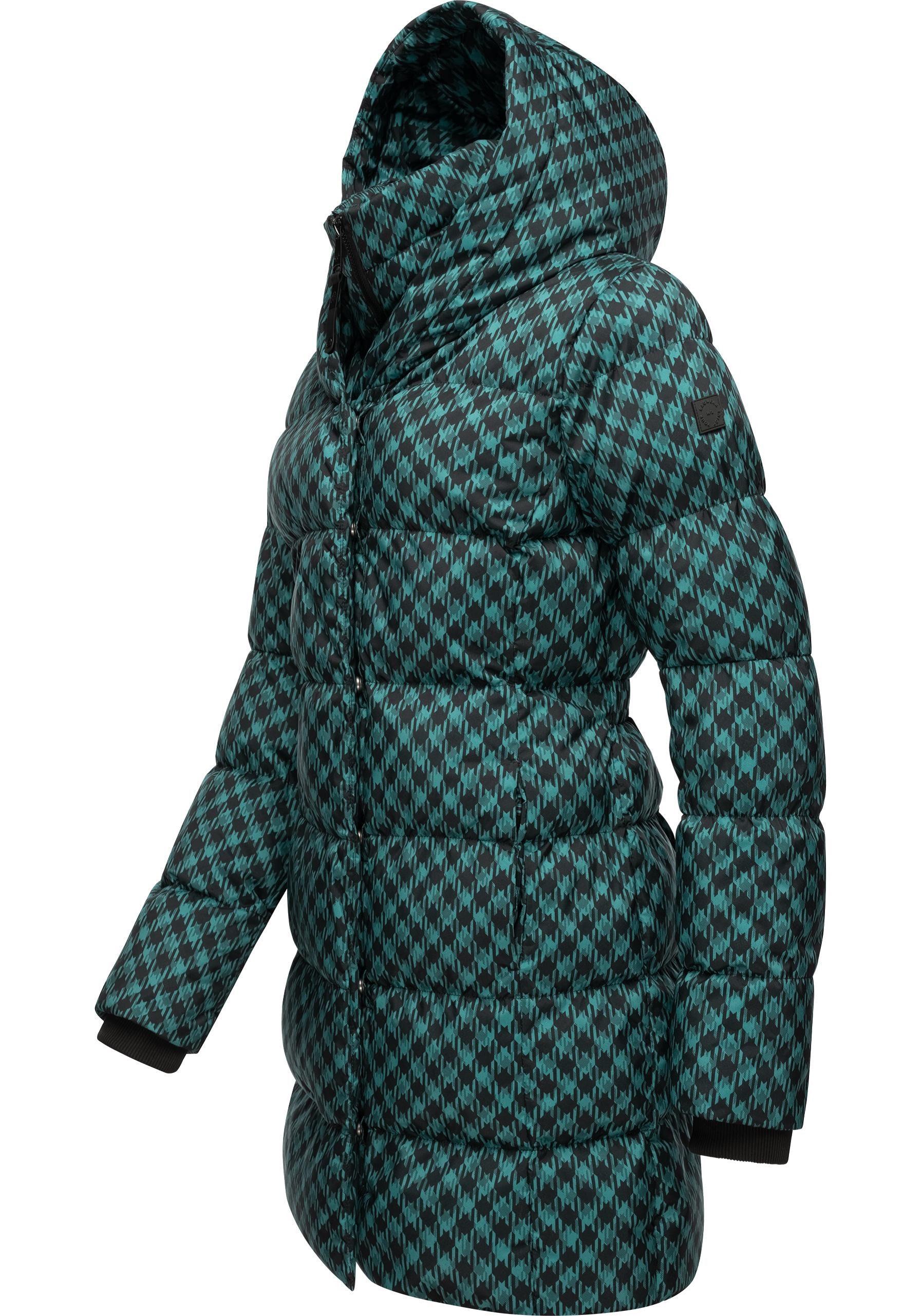 Ragwear Steppmantel Niara Print wasserdichter Mantel mit angesagtem Hahnentritt Muster