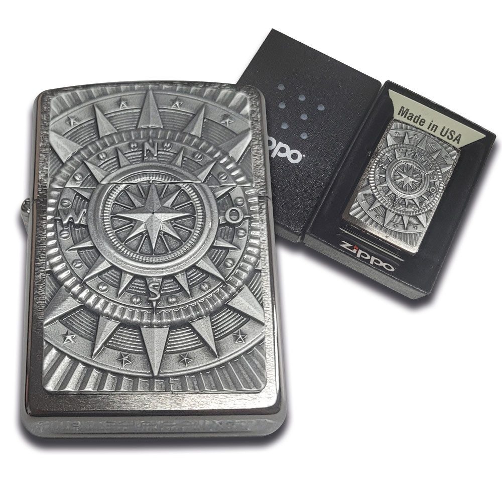 Zippo Feuerzeug Zippo Kompass Design, Metal Plate Benzinfeuerzeug Geschenk Box