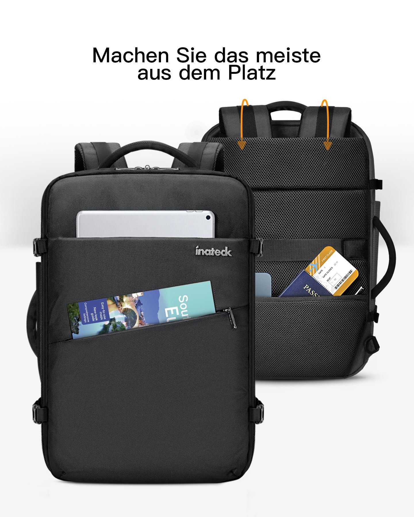 Inateck Reiserucksack 40L Supergroßer Handgepäck Rucksack Herren Damen – Bild 4 von 5
