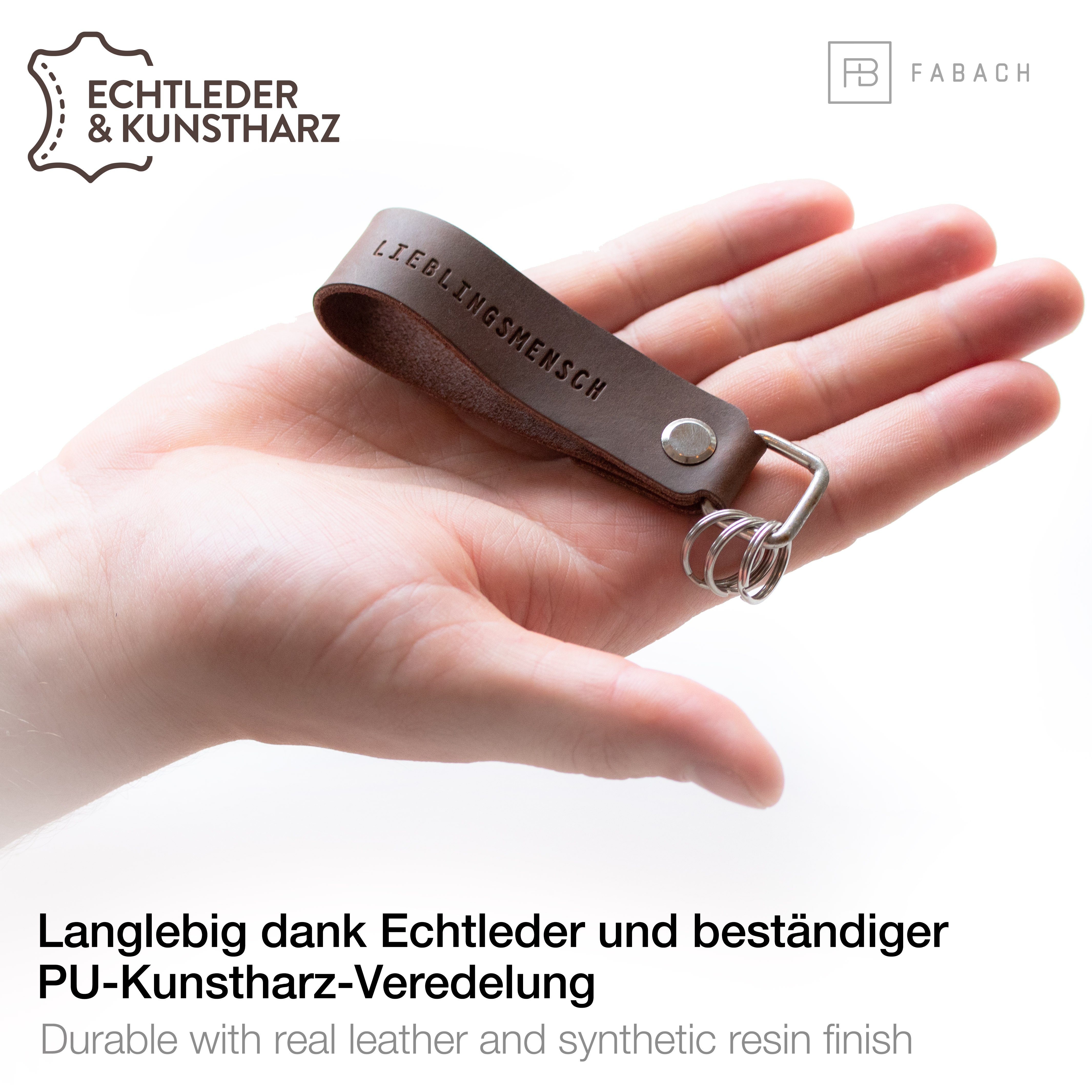 FABACH Schlüsselanhänger Leder Anhänger mit wechselbarem Schlüsselring - Gravur Lieblingsmensch – Bild 4 von 5