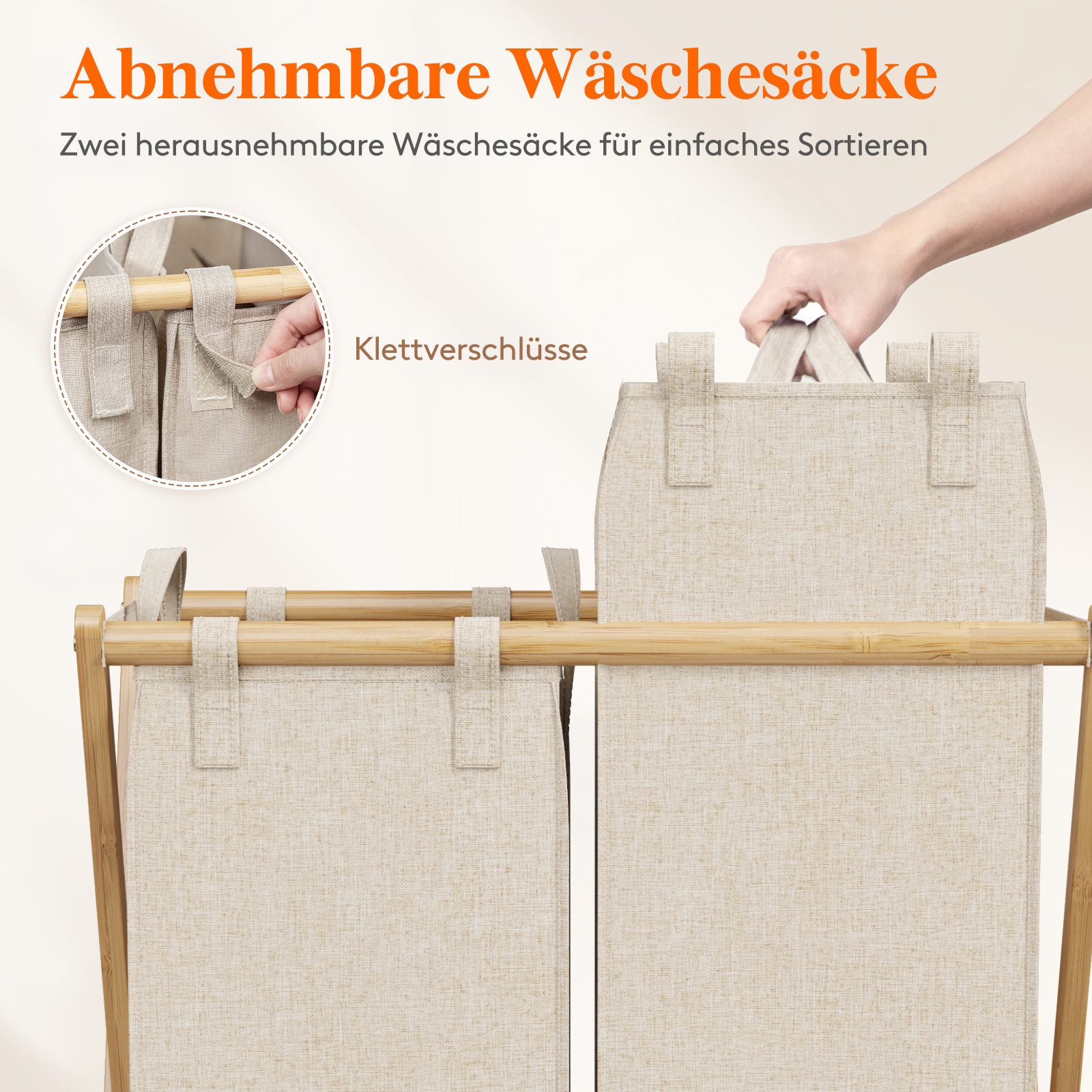 Lifewit Wäschebox 3 Fächer Faltbarer Wäschekorb Bambus Frame mit 3 Abnehmba günstig online kaufen