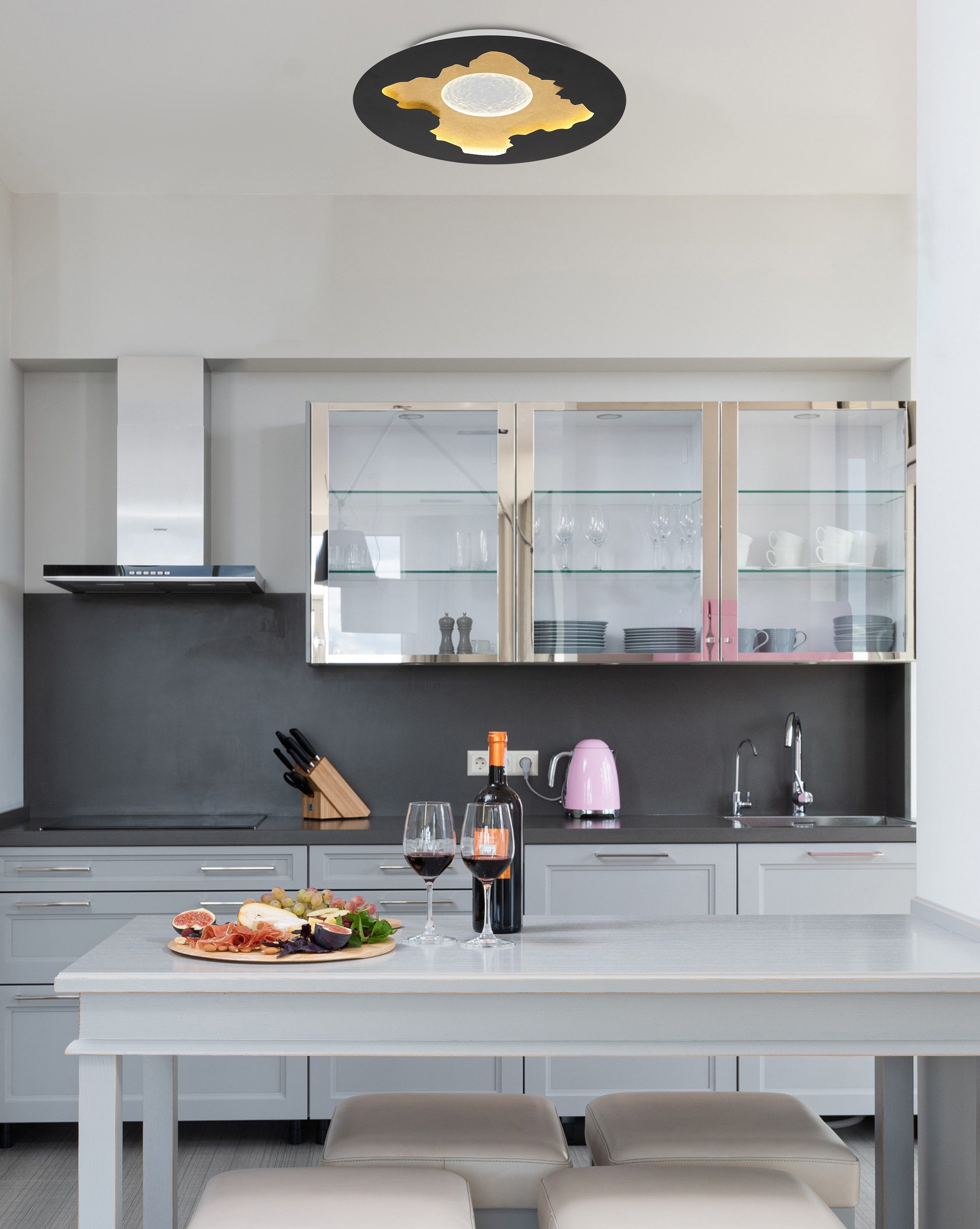 GLOBO LIGHTING Deckenleuchte OBSCURA, Memoryfunktion, LED fest integriert, Warmweiß, Deckenlampe Wohnzimmer-Leuchte Schlafzimmer-Leuchte Flur Küche