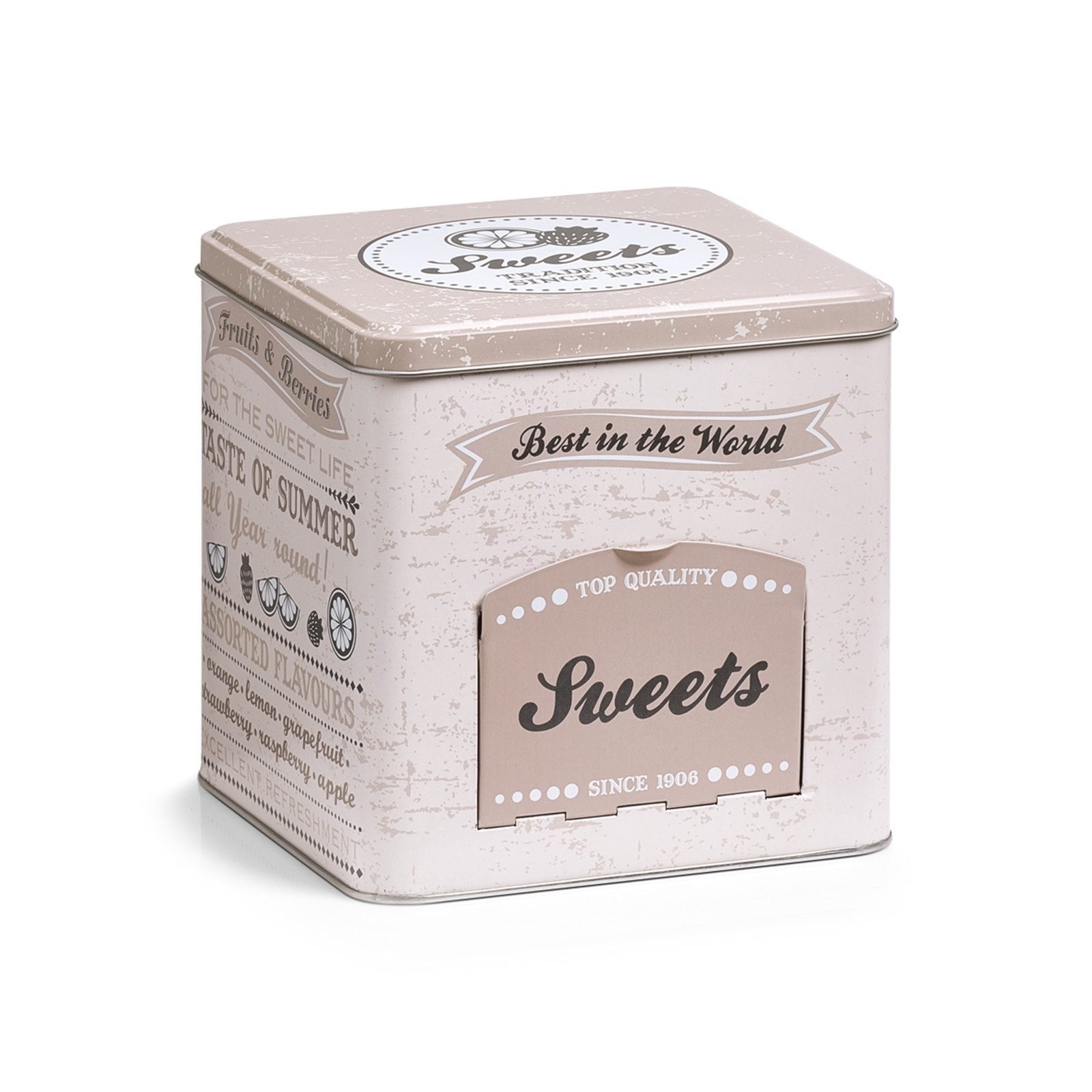 Zeller Present Vorratsdose Süßigkeitendose mit Deckel und Klappe Sweets, Metall, (Stück, 1-tlg., 1 Dose), Vorratsdose