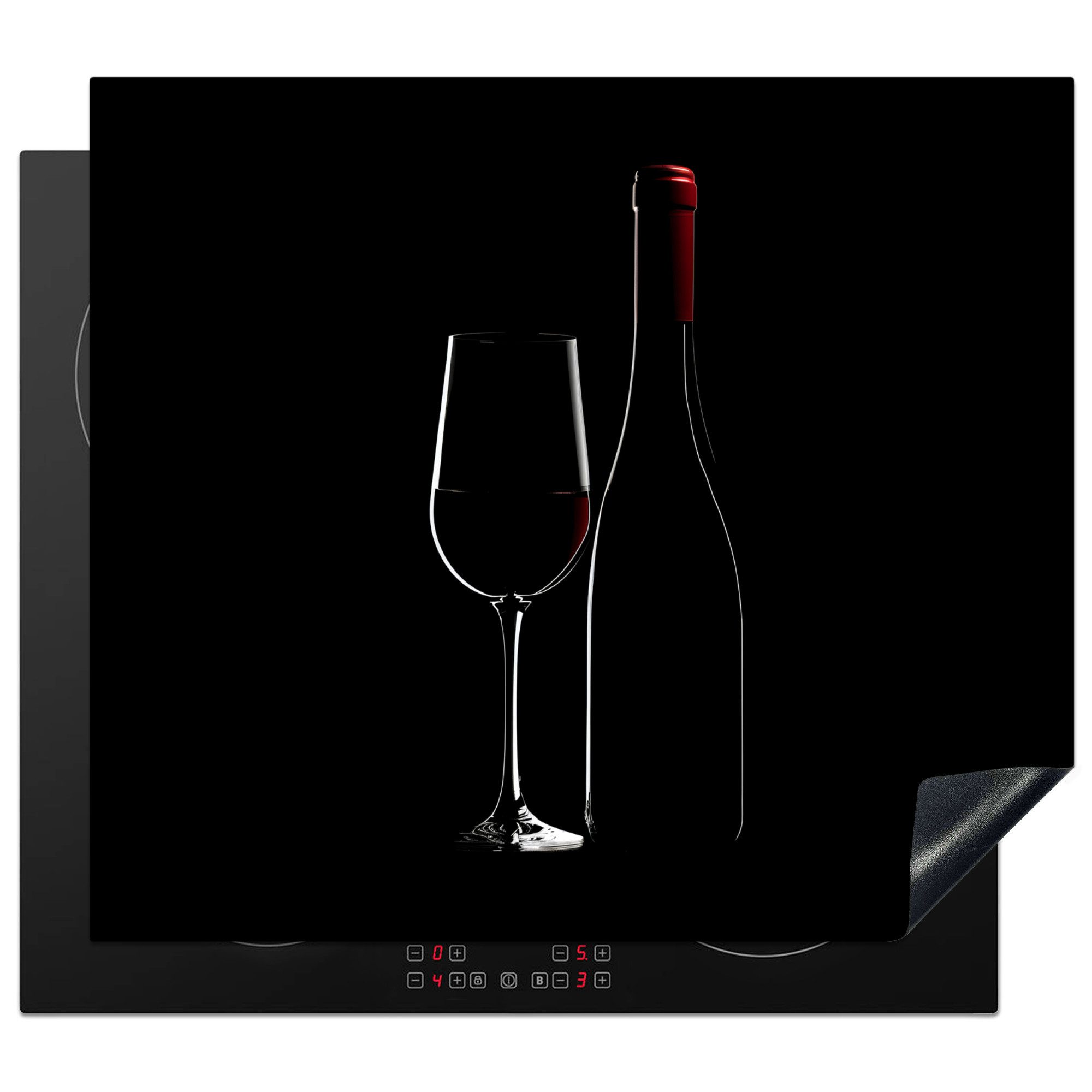 MuchoWow Herd-Abdeckplatte Schwarz - Wein - Glasflasche, Vinyl, (1 tlg), Abdeckplatte für Ceranfeld, Herd Inductionsmatte, 57.6x51.6 cm