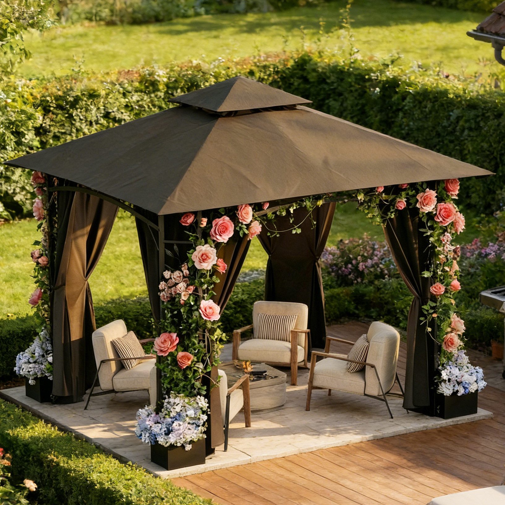 HOMALL Pavillon 3*3 Gartenpavillon mit Blumenkästen und Seitenteilen, UV-Schutz 50+, mit 4 Seitenteilen, (Wasserdicht und UV-Schutz 50+, Tragetasche mit Rollen, höhenverstellbar), Winterfest und wasserdicht gartenzelt, Stabiler Eisenrahmen