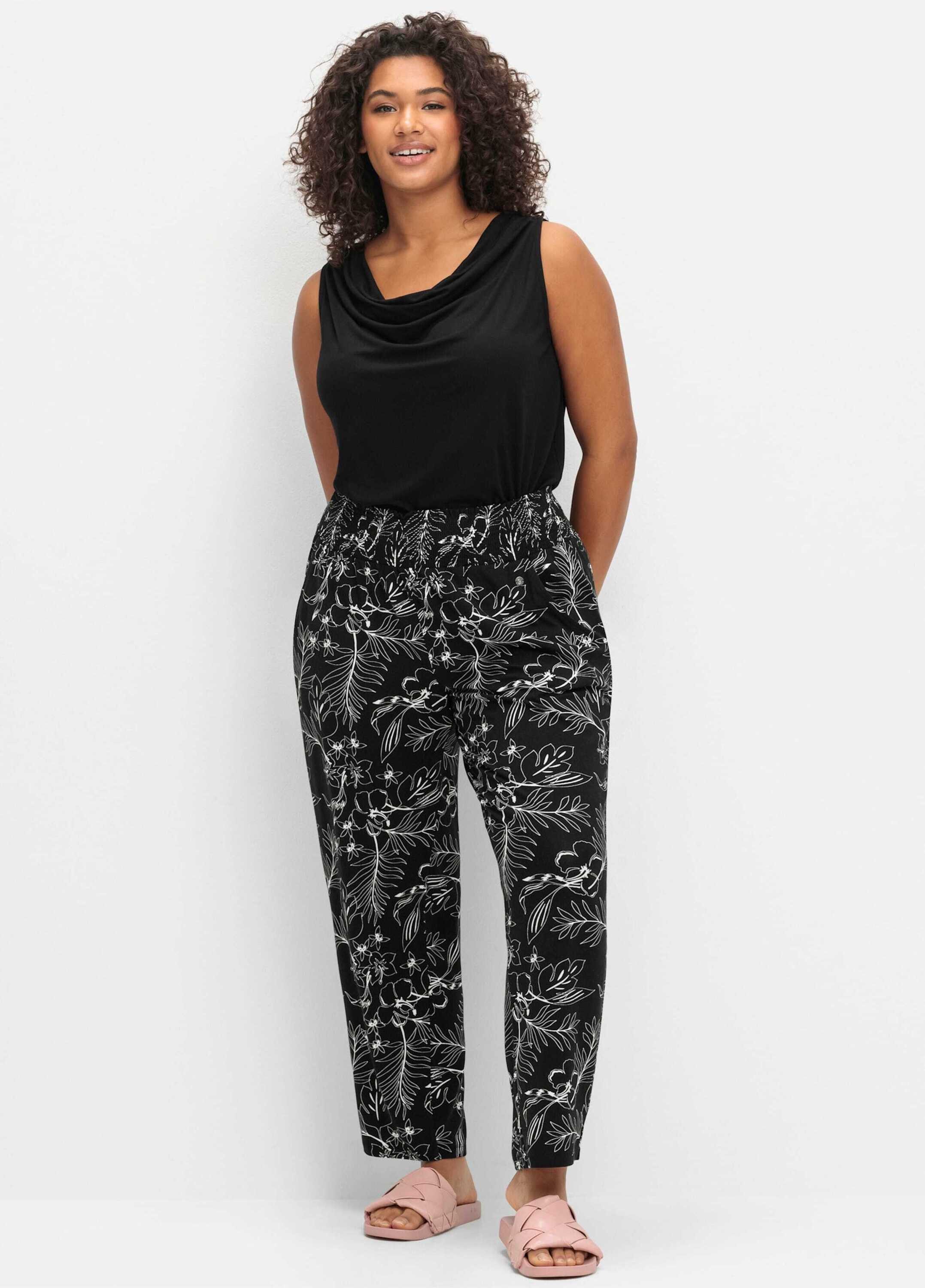 Sheego Jerseyhose Schlupfhose mit breitem Smokbund und Blumendruck günstig online kaufen