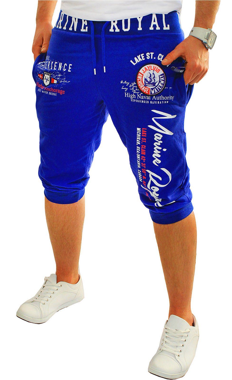 Jaylvis Bermudas Herren Short 3/4 Hose Kurze Jogginghose Sport Marine Royal Elastikbund mit Tunnelzug, aus Baumwolle