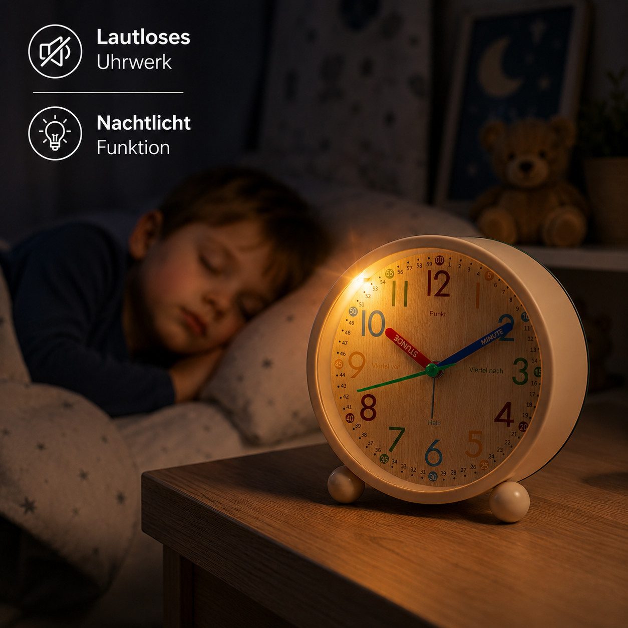 K&L Wall Art Tischuhr Kinder Tischwecker Junge Mädchen Tischuhr Kinderzimmer leises Uhrwerk, Kinderwecker mit Licht und Alarmfunktion – Bild 3 von 5