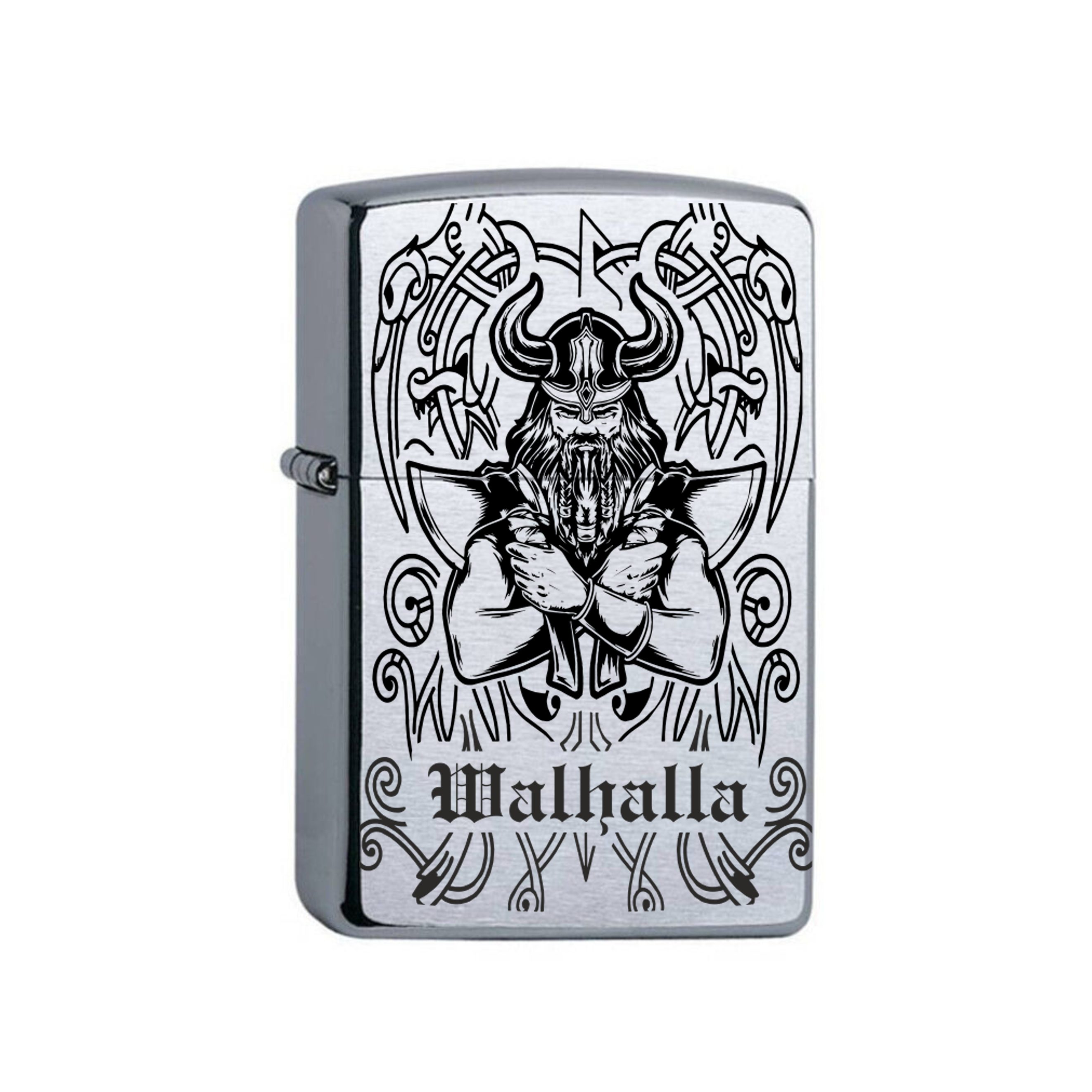 Lasernauten Feuerzeuge Wikinger Walhalla Lasergravur in Zippo Chrome Brushed Sturmfeuerzeug (1-St), Benzinfeuerzeug