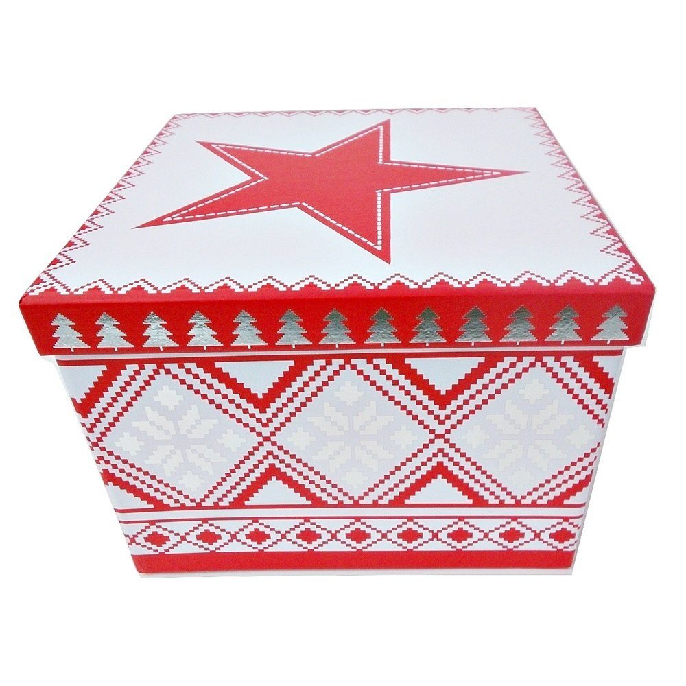 bsb-obpacher Geschenkbox Stern & Schneeflocken (3 Größen zur Wahl oder 3er-Set), Würfelform, quadratisch