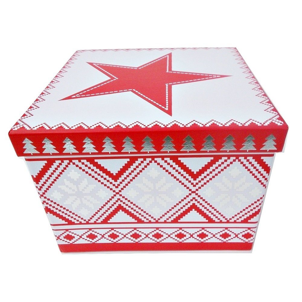 bsb-obpacher Geschenkbox Stern & Schneeflocken (3 Größen zur Wahl, 3er-Set oder 5er-Set), Würfelform, quadratisch