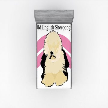 Spannbettlaken Soft Dekorativer Stoff Bettwäsche Rund-um Elastischer Gummizug, Abakuhaus, Englisch Sheepdog Illustration Hund