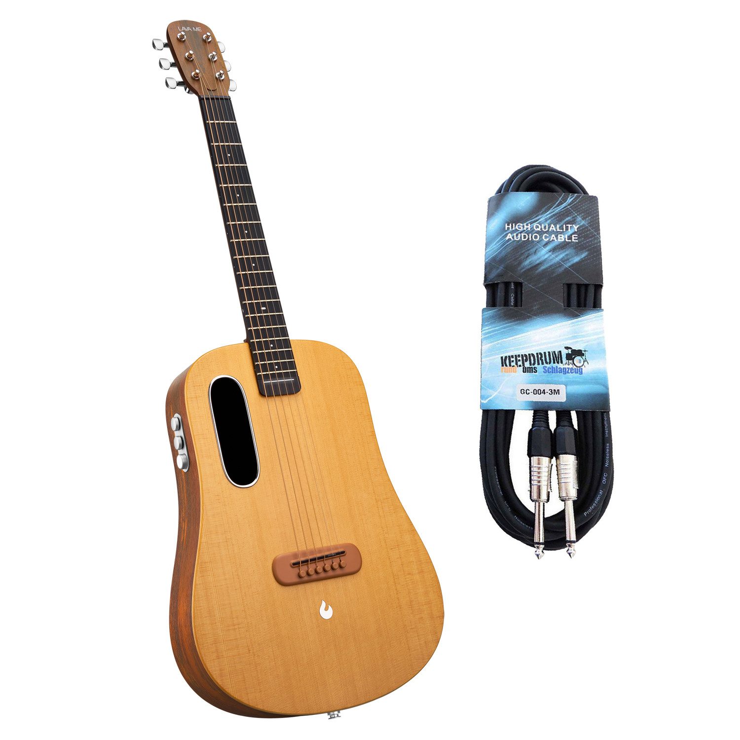 Lava Music Westerngitarre Lava Music Gitarre ME Air Spruce 36 Zoll Woodgrain Brown mit Kabel, Vorteils-Set mit Klinkenkabel, USB-Type-C, 6,35 mm Klinke, Gitarre