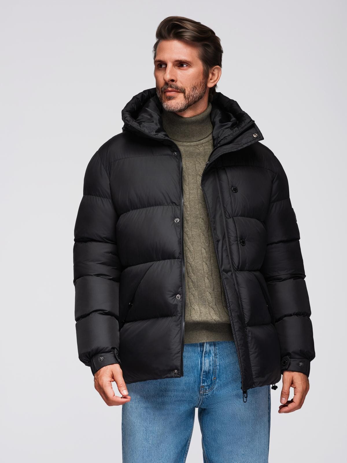 Winterjacke Gesteppte Herrenjacke mit hoch schließendem Kapuzenkragen