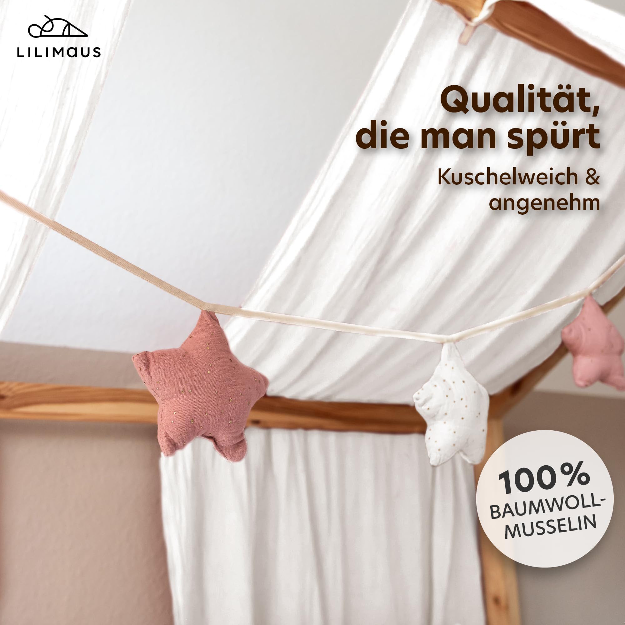 lilimaus Wimpelkette Sternenkette für Kinderzimmer - handgenähte Stoff-Girlande, handgefertigte Stoff-Girlande ca. 300 cm - Wimpel oder Sterne – Bild 4 von 5