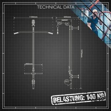 K-SPORT Kraftstation Oberer & unterer Kabelzug zur Wandmontage, (Fitness-Seilzug für effektiven Muskelaufbau, Kabelzugstation zum Trainieren Aller Muskeln), Made in EU!